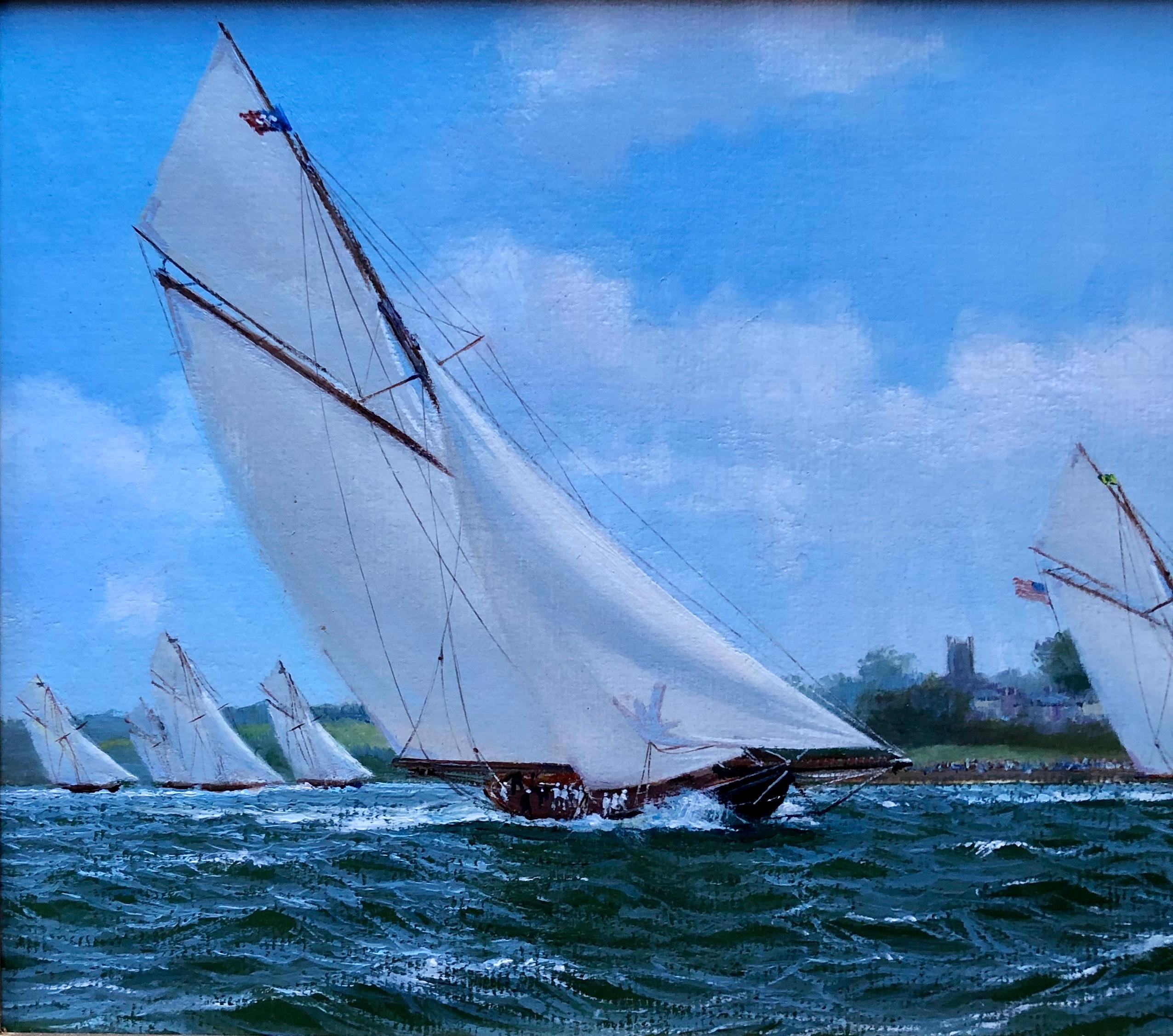 Yachts racing. Oil on panel, signed lower right. Renard was born in Huddersfield, England in 1947. Although he was interested in art and clearly gifted artistically from an early age, he chose to go to teachers training college at Liverpool