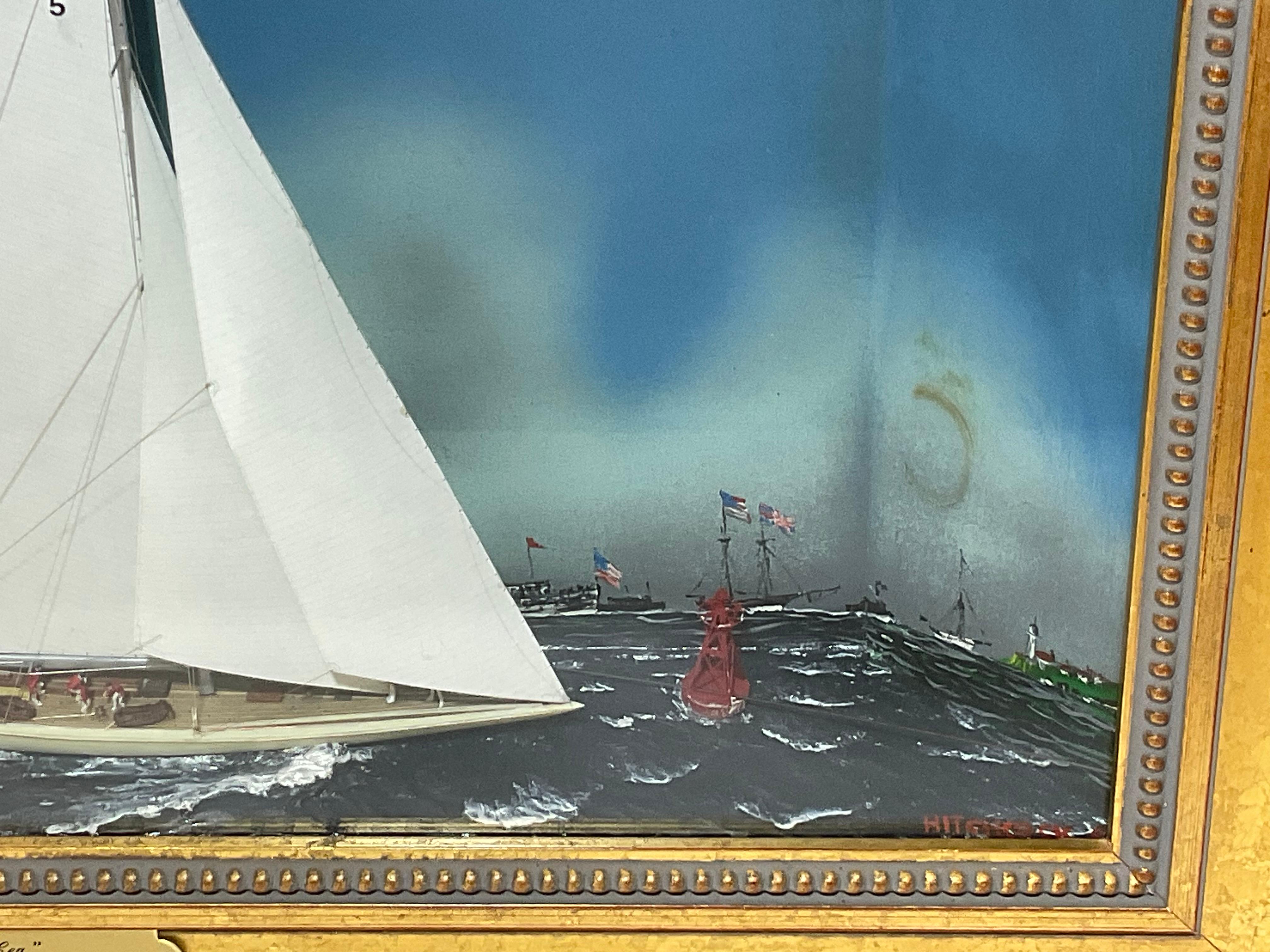 Americas Cup Yacht Wall Mount Diorama In Distressed Condition For Sale In Norwell, MA