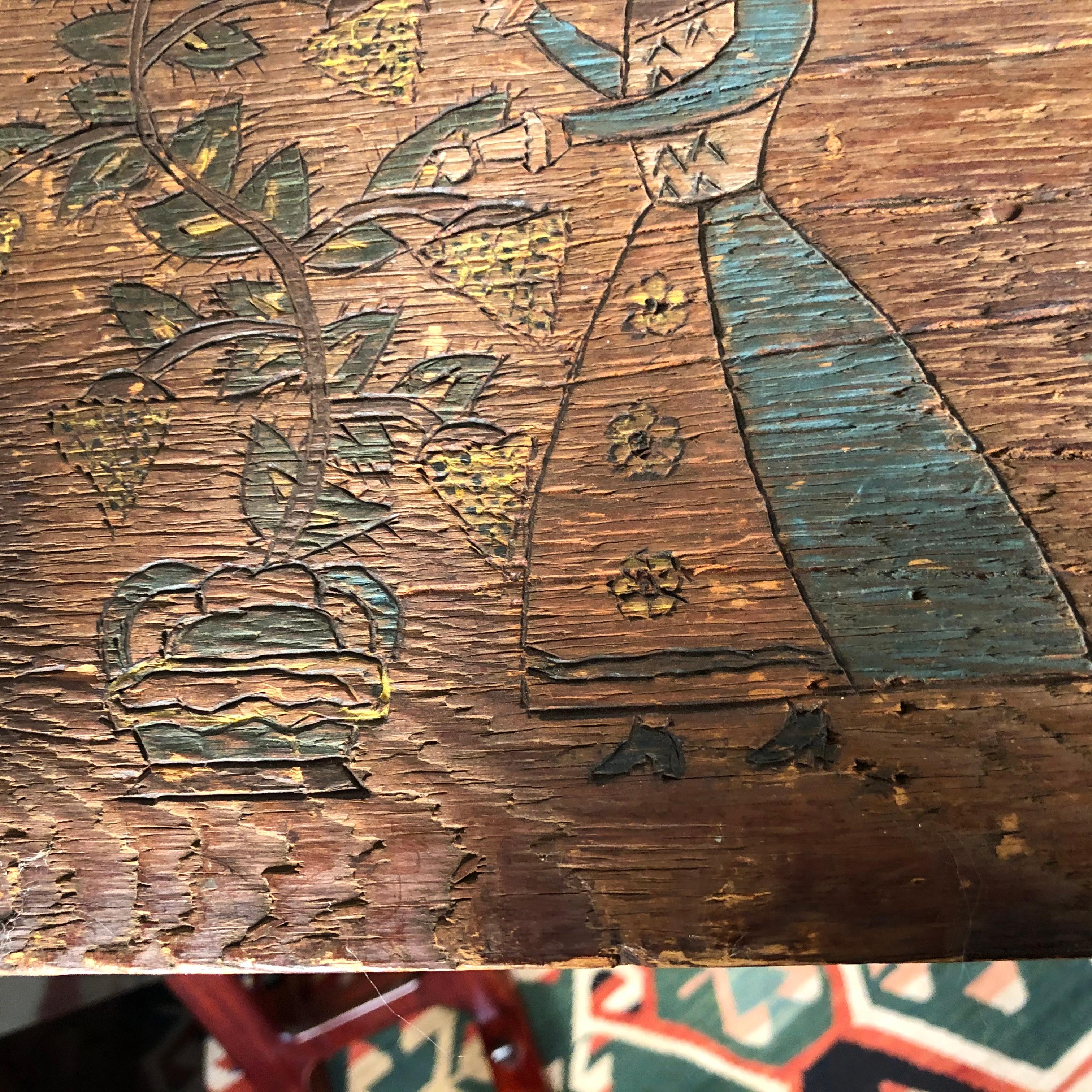 Hand-Crafted Americas Earliest Known Pyrography Pennsylvania Portrait, 1819 For Sale