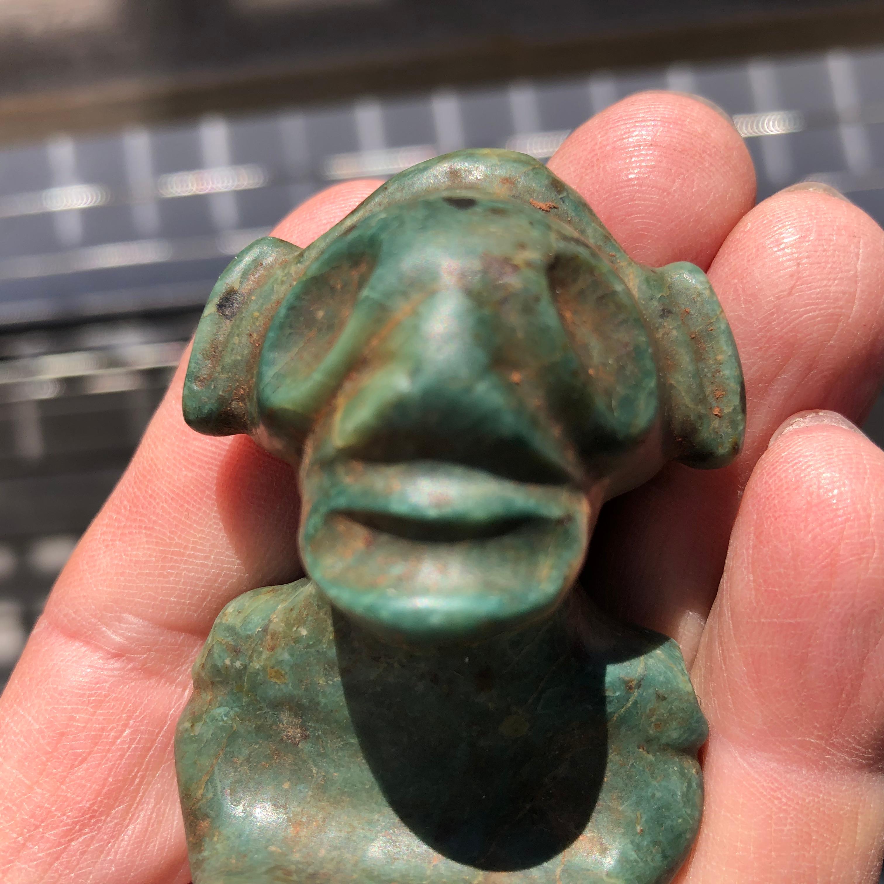 Pre-Columbian, Hispaniola, Arawak Peoples, Taino Native Indians, 1000 to 1500 CE. , #5

Taino Jade male dark jade  pendant of a seated 