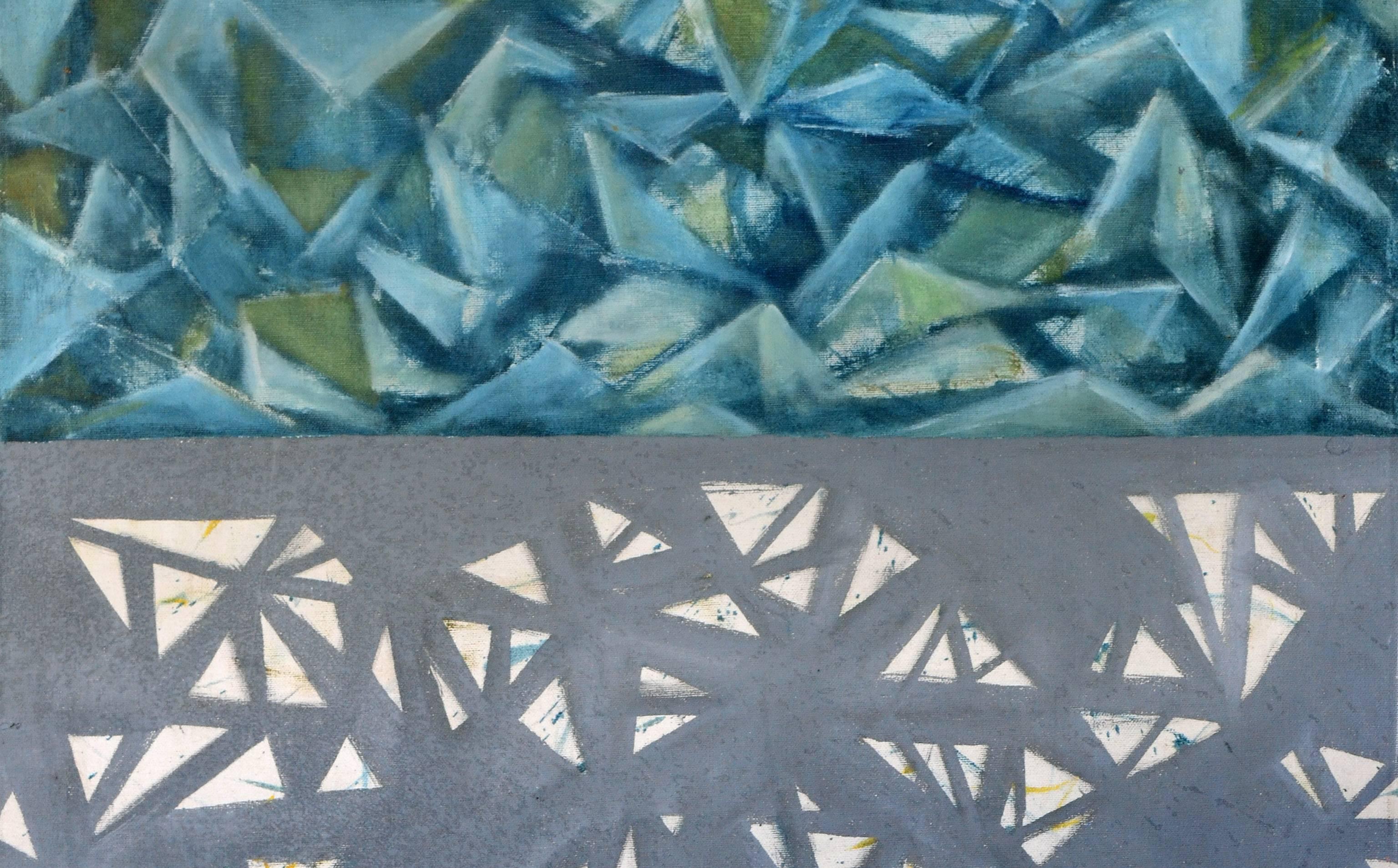 Astratto giallo, blu e grigio del Mid Century Modern - Painting Espressionismo astratto di Americo D'Ambrosio