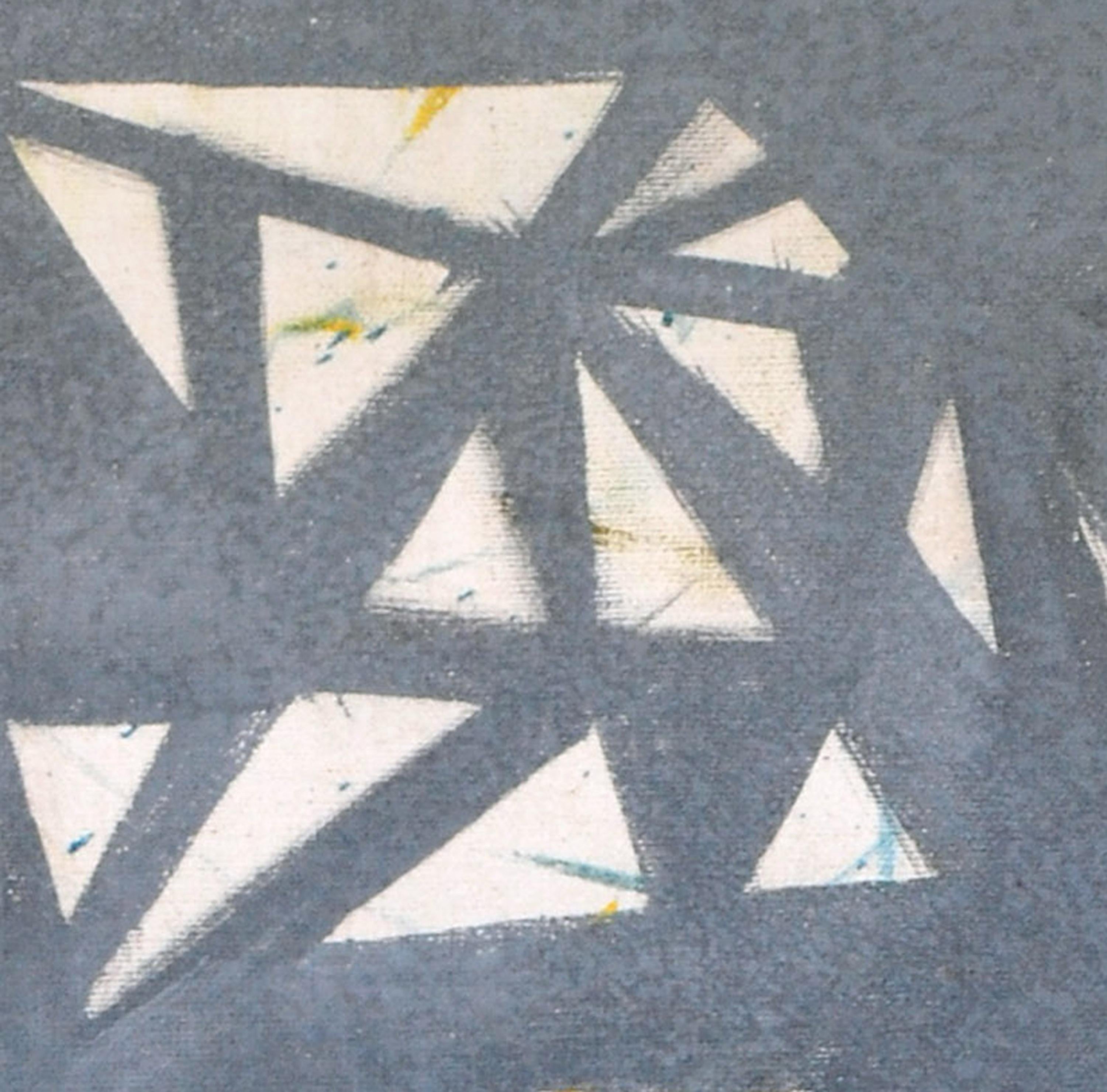 Astratto giallo, blu e grigio del Mid Century Modern - Abstract Painting Grigio di Americo D'Ambrosio