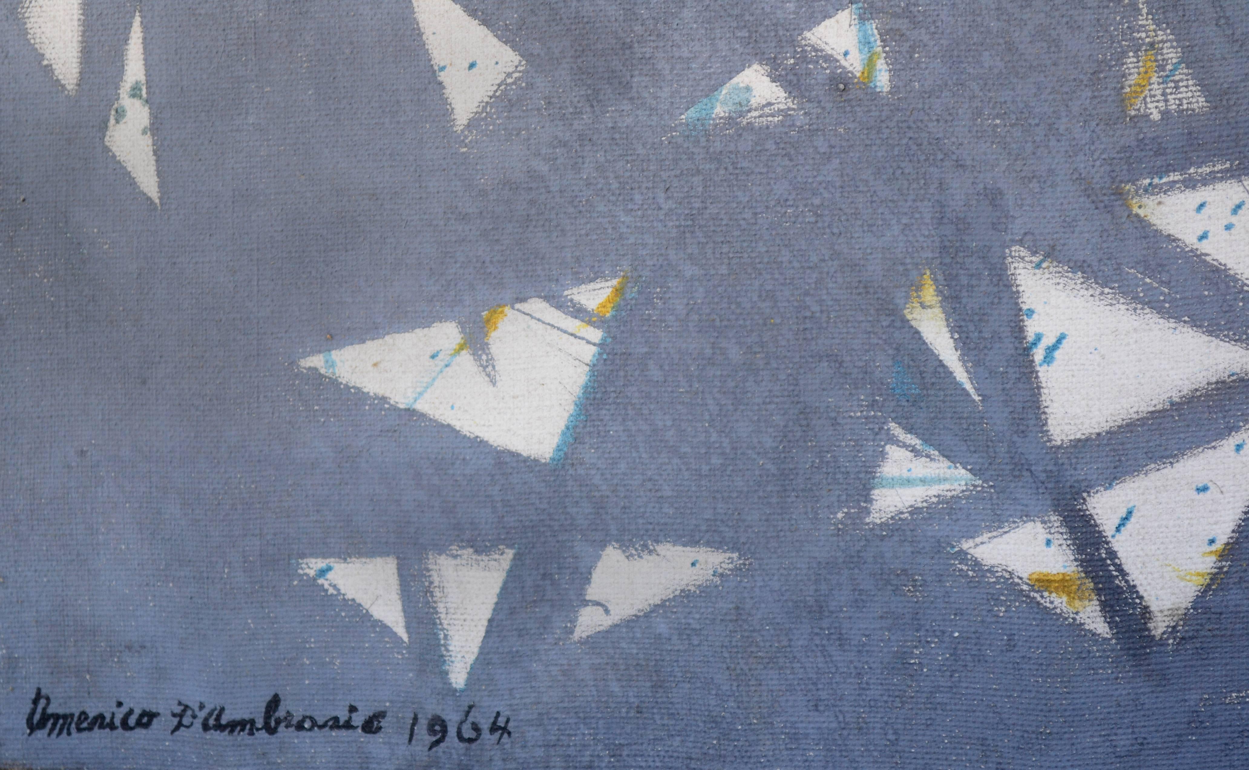 Astratto giallo, blu e grigio del Mid Century Modern

Un sorprendente astratto della metà del secolo scorso con motivi geometrici gialli, blu e grigi dell'artista della Bay Area Americo D'Ambrosio (americano, 20° secolo). Questo pezzo è diviso