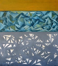 Mid Century Modern Yellow, Blue, and Grey Abstract