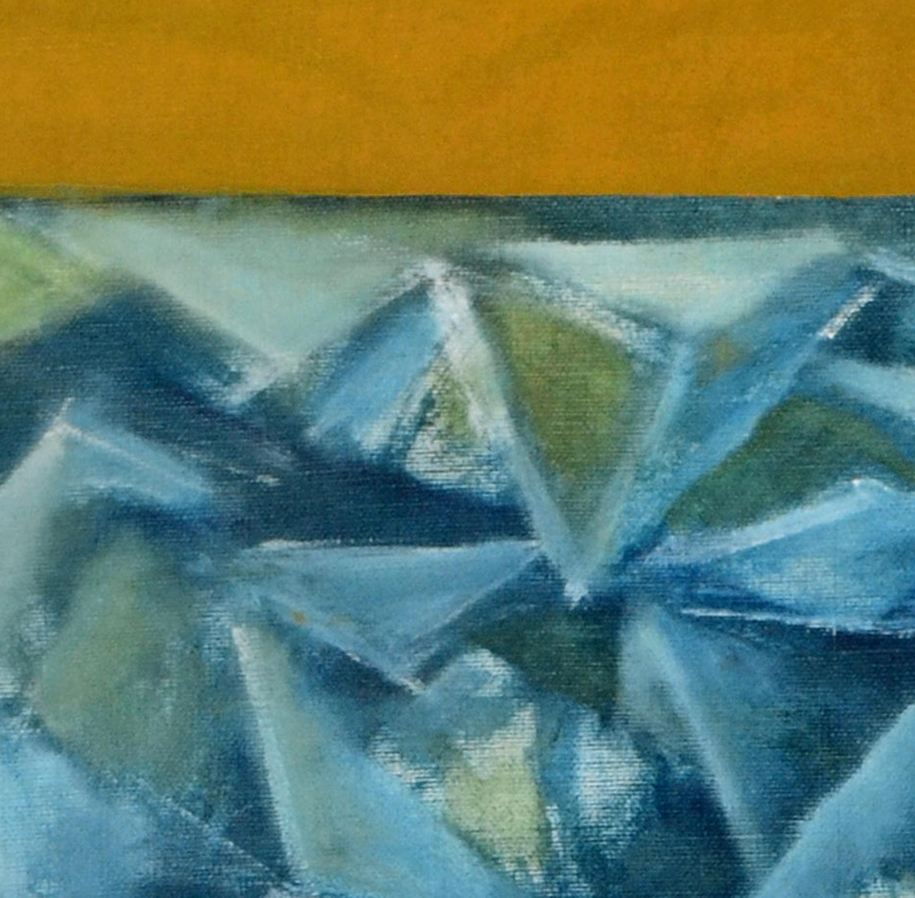 Mid Century Modern Yellow, Blue, and Grey Abstract - Painting by Americo D'Ambrosio