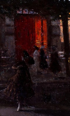 Milan at night, early 20th Century oil painting by Amerino Cagnoni