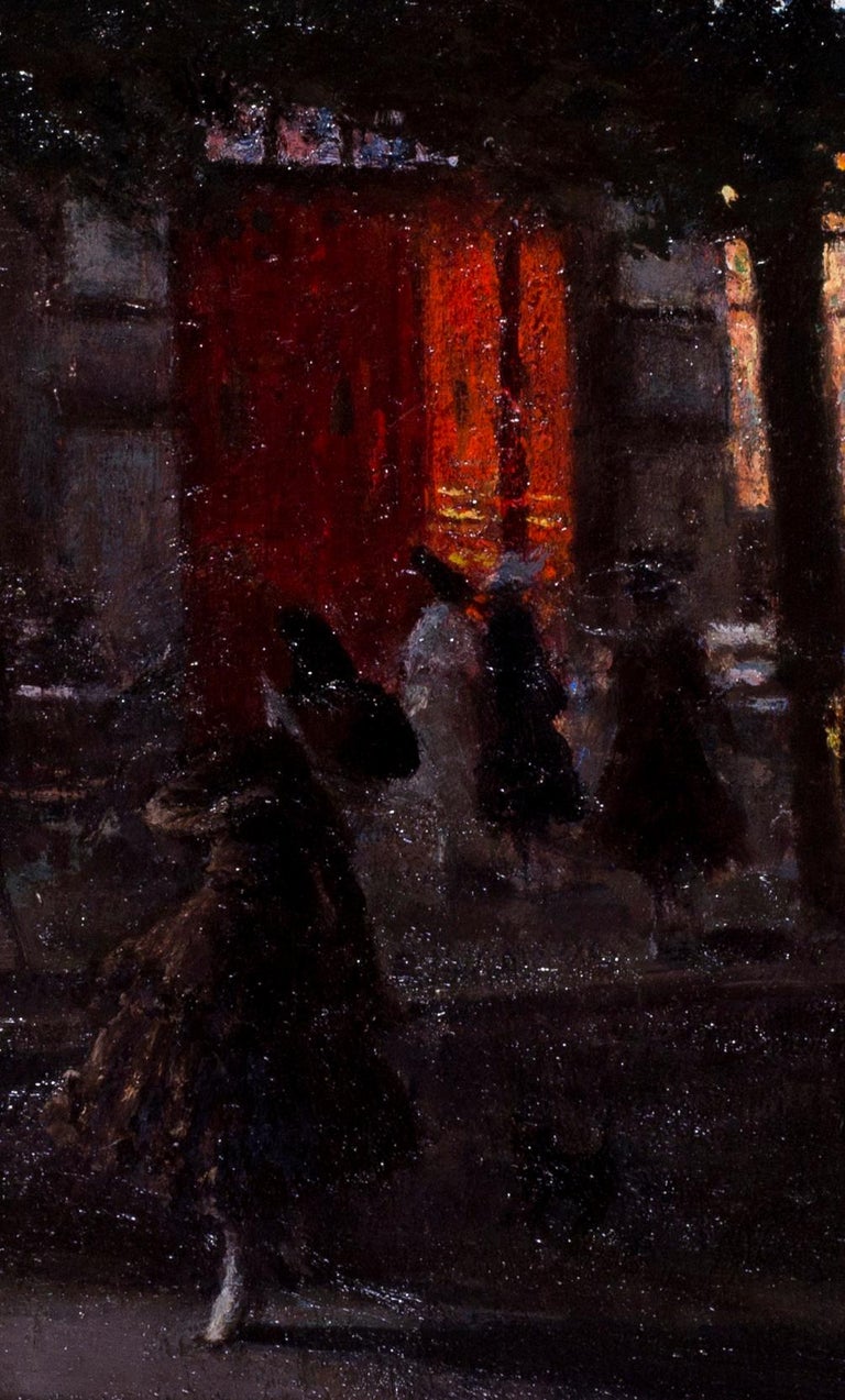 Milan at night, early 20th Century oil painting by Amerino Cagnoni For Sale 1