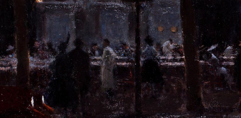 Milan at night, early 20th Century oil painting by Amerino Cagnoni For Sale 2