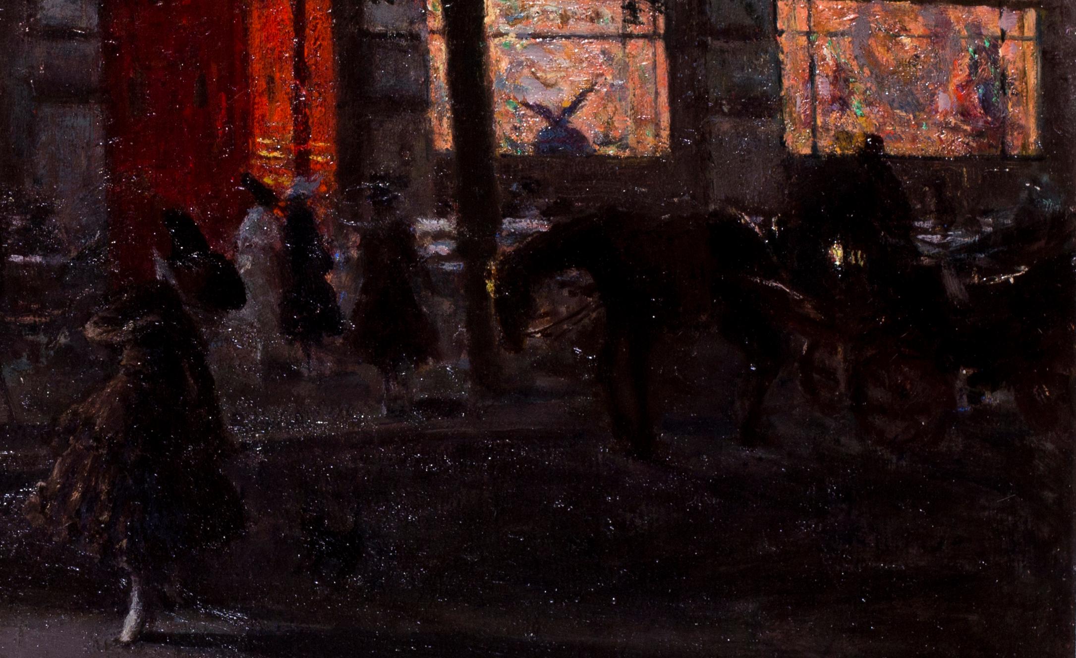 Milan at night, early 20th Century oil painting by Amerino Cagnoni For Sale 2