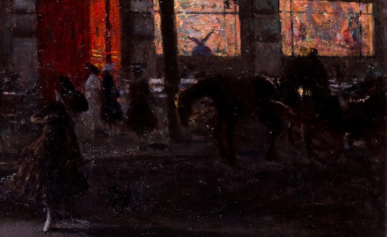 Milan at night, early 20th Century oil painting by Amerino Cagnoni For Sale 5