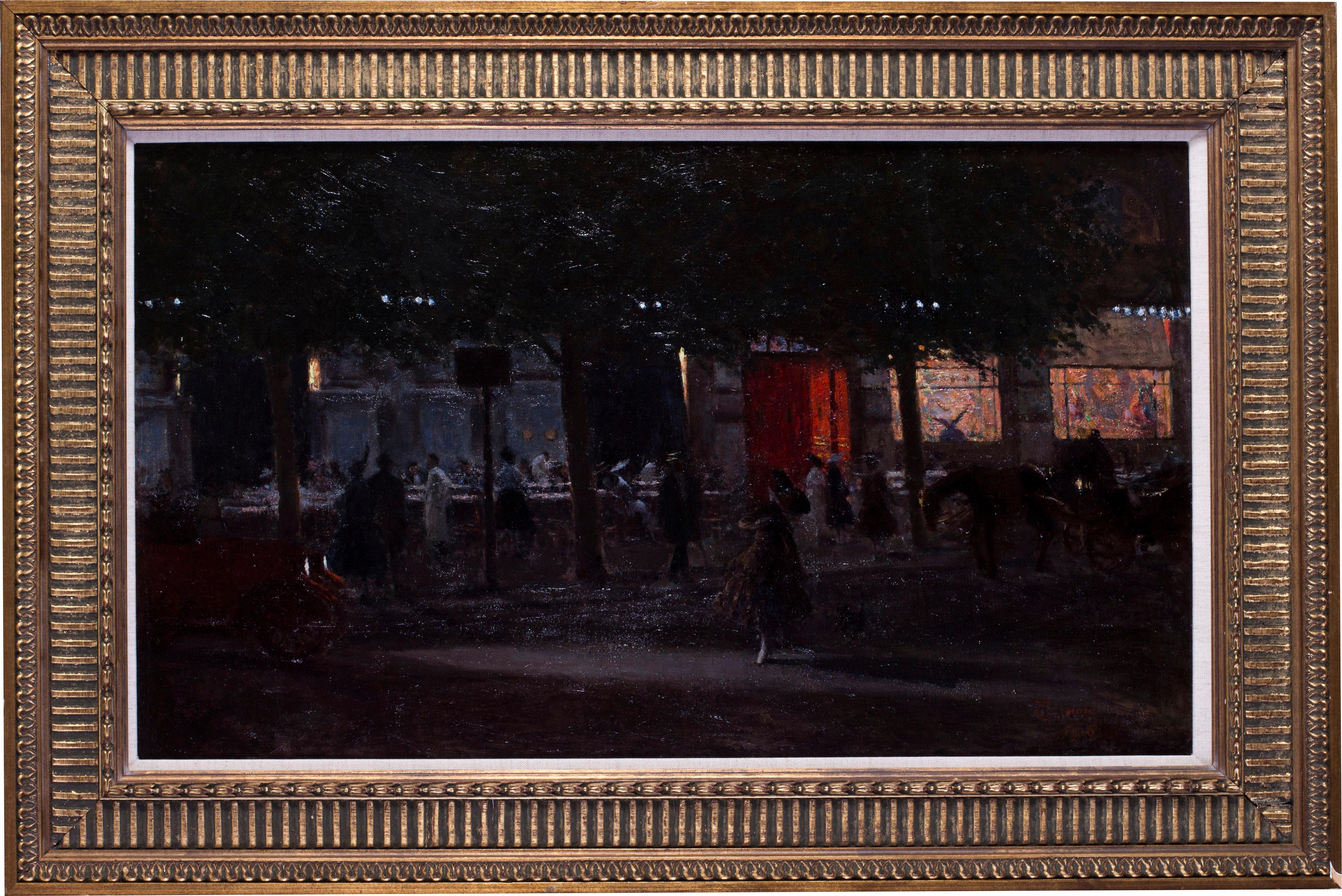 Amerino Cagnoni - Milan at night, early 20th Century oil painting by  Amerino Cagnoni For Sale at 1stDibs