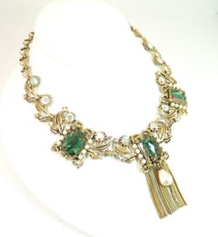 Amerique Baroque Watermelon Glass & Pearl Necklace & Earrings Set, 1950s