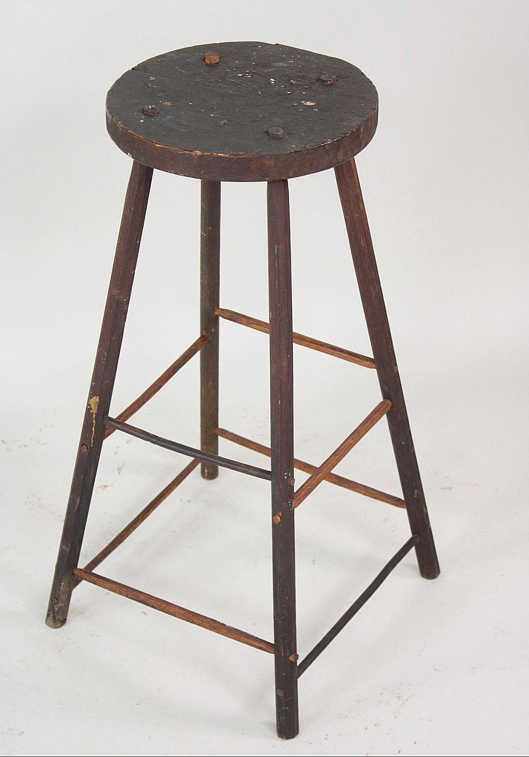 Hand-Crafted American Primitive Windsor Stool Circa 1830's For Sale