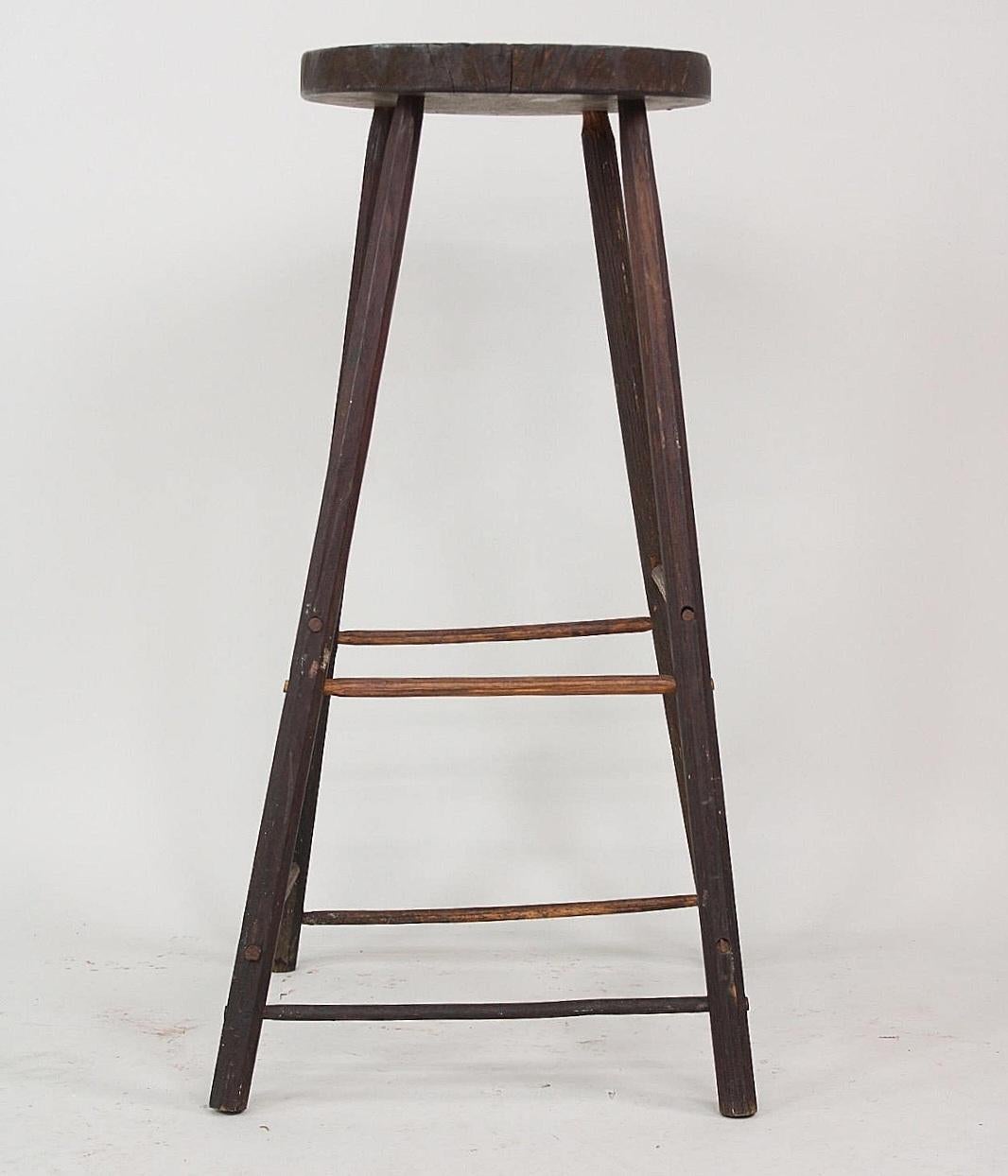 Wood American Primitive Windsor Stool Circa 1830's For Sale