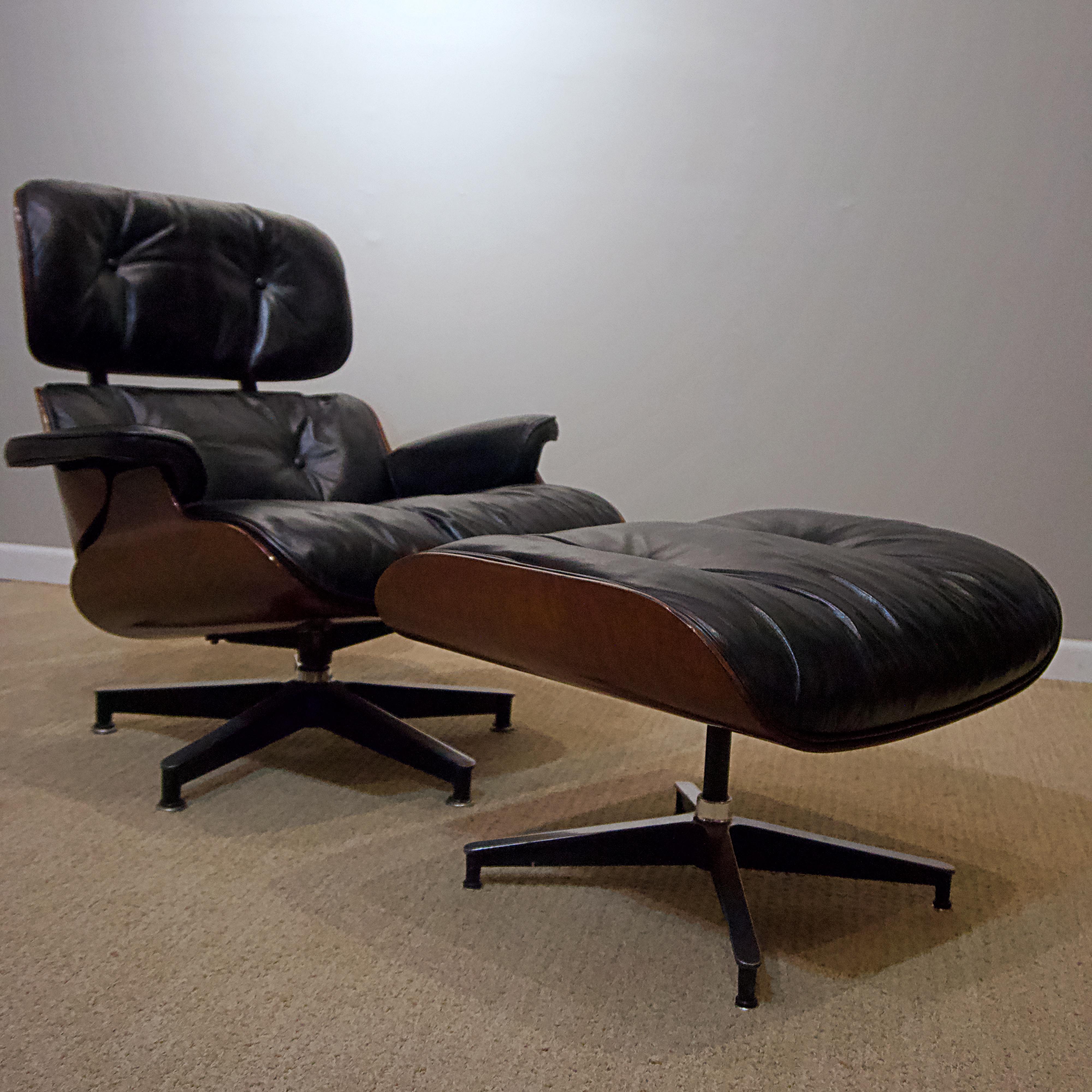 Ames lounge chair with ottoman. Ottoman dimensions: Width 25 3/4”, depth 20 3/4”, height 16 1/2”.