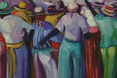 Jamaica Island Party Goers, Oil on Artist Board, Framed, 1980s