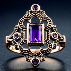 Amethyst 10 Karat Rose Gold Cocktail Ring