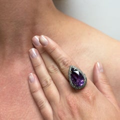 Amethyst 12 Carat Pear Shape with Diamonds Paradizia Ring