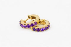 Amethyst 12 MM Huggie Earrings, Micro Pave Hoop Earrings