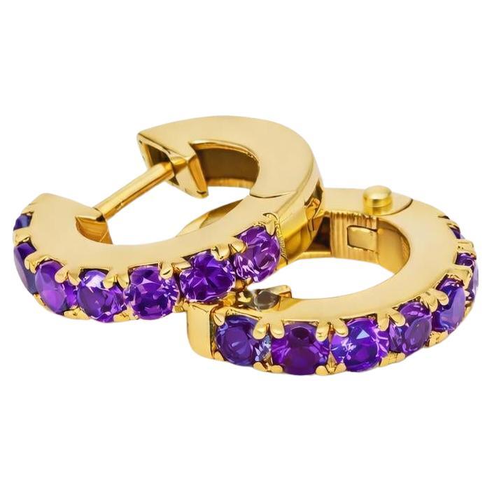 Pendientes Abrazadera Amatista 12 MM, Pendientes Aros Micro Pave en venta