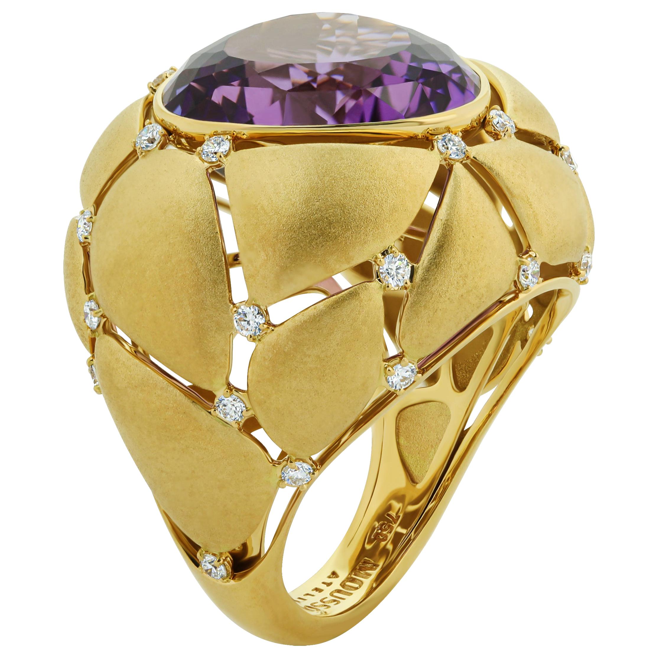 18 Karat Gelbgold Ring mit 12,09 Karat weißen Amethyst-Diamanten