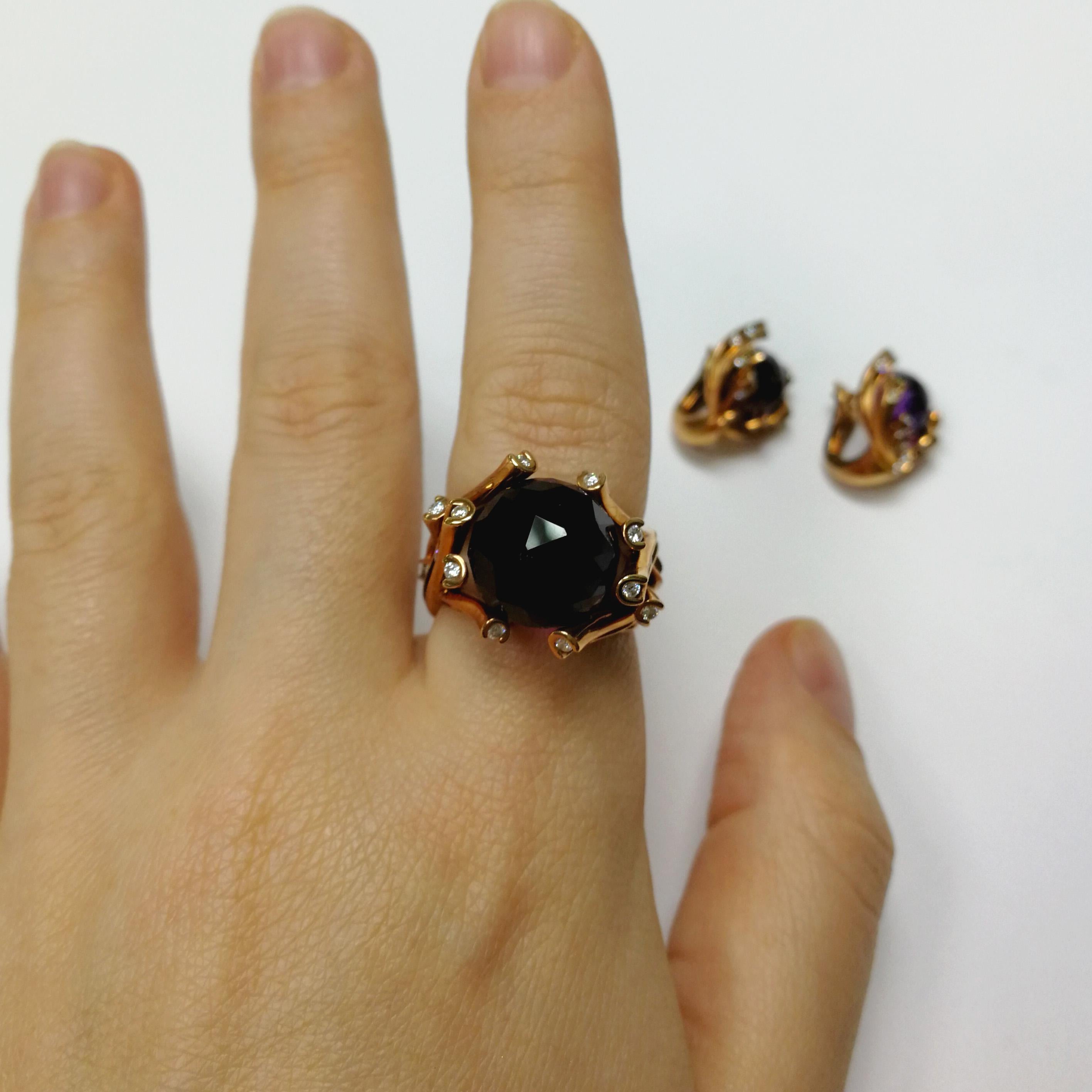 18 Karat Gelbgold Ring mit 13,99 Karat Amethyst und Diamanten 4