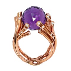 Amethyst 13.99 Carat Diamonds 18 Karat Yellow Gold Ring