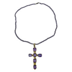 Amethyst 14 Karat Gold Cross Pendant Necklace Antique Victorian Art Deco Amethyst 14 Karat Gold Cross Pendant Necklace Antique Victorian Art Deco