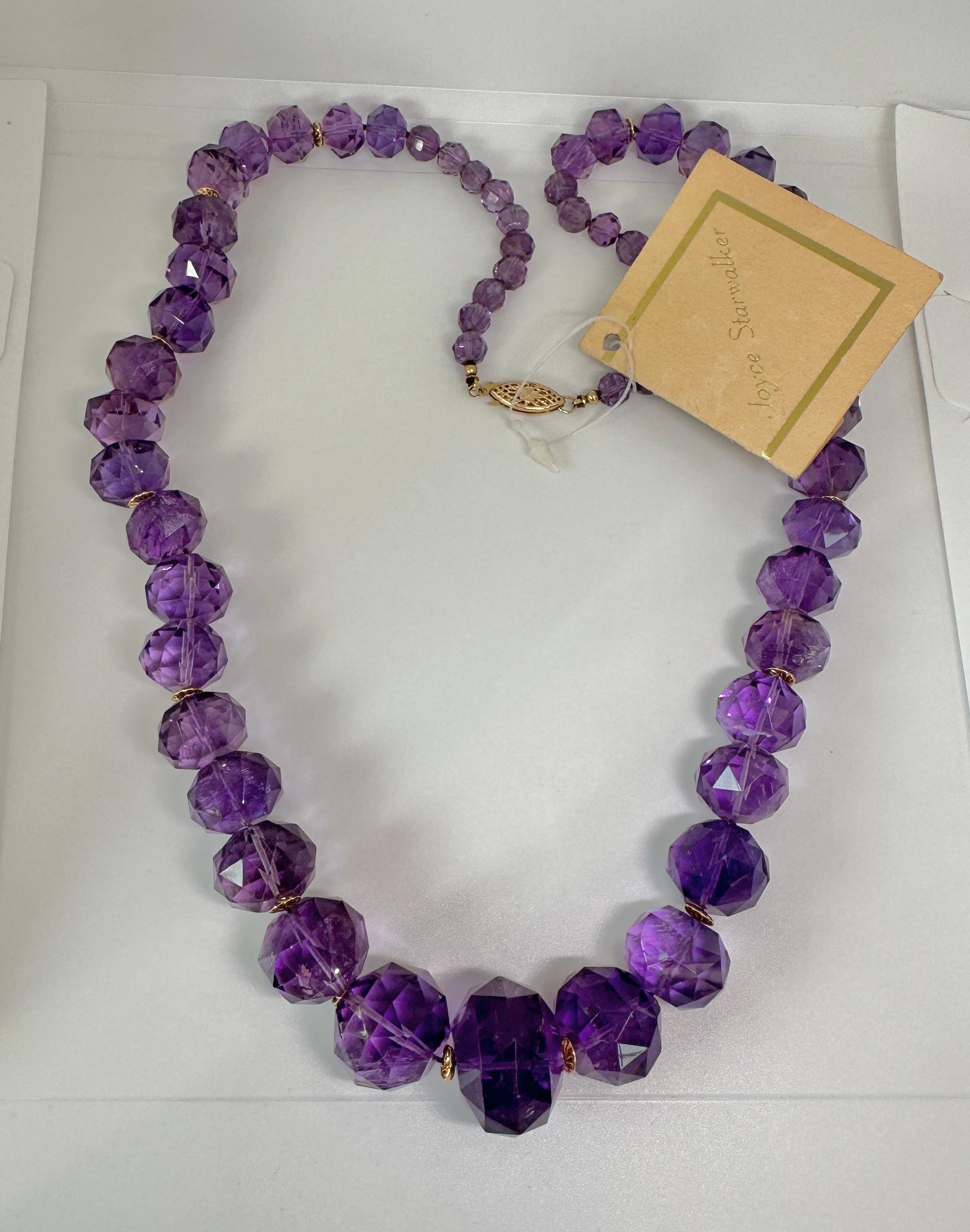 Amethyst 14 Karat Gold Necklace 26 Inch Native American Indian Joyce Starwalker In Excellent Condition For Sale In New York, NY