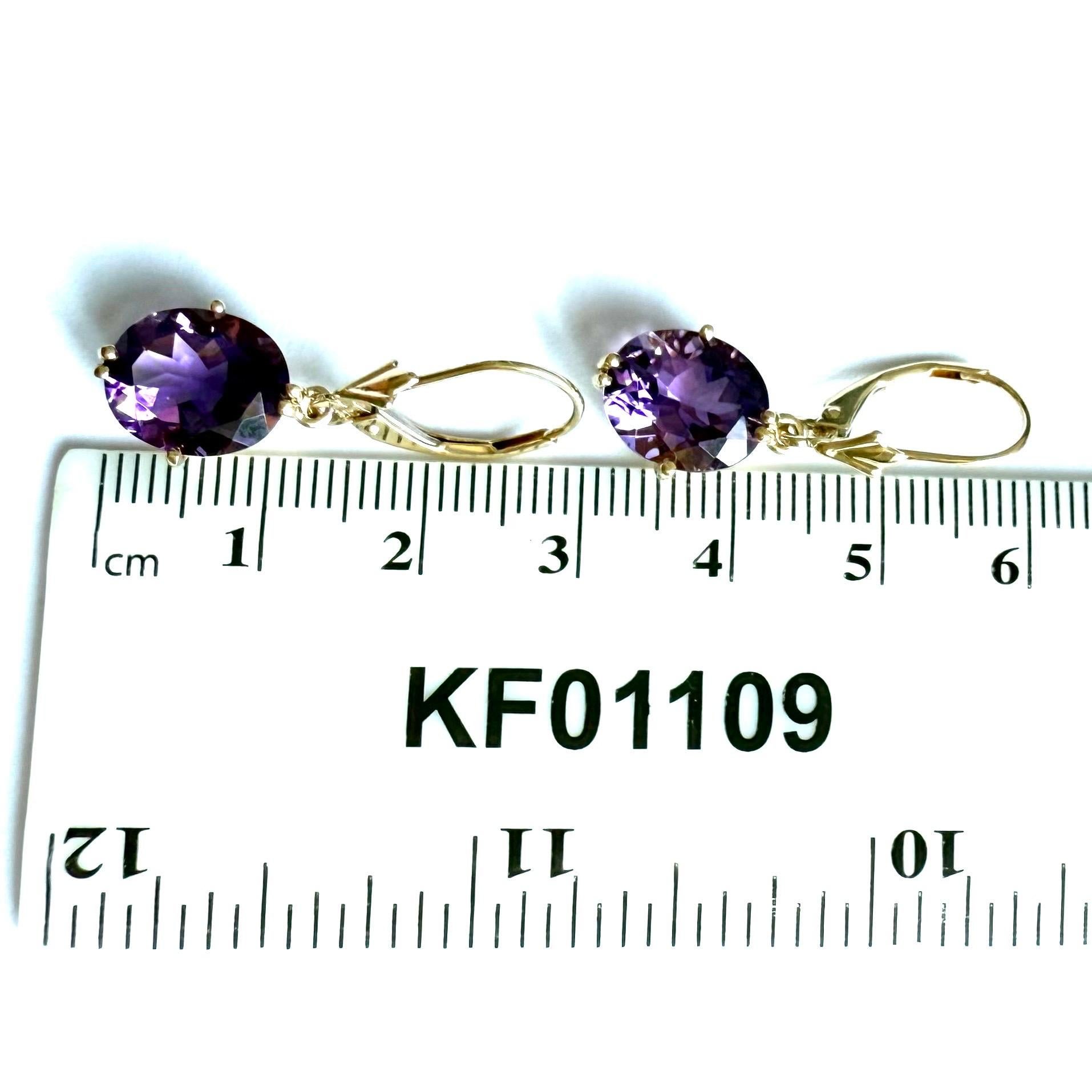 Pendientes de amatista de oro amarillo de 14 ct, pendientes de gota de 14 ct, cierre de palanca en venta 10
