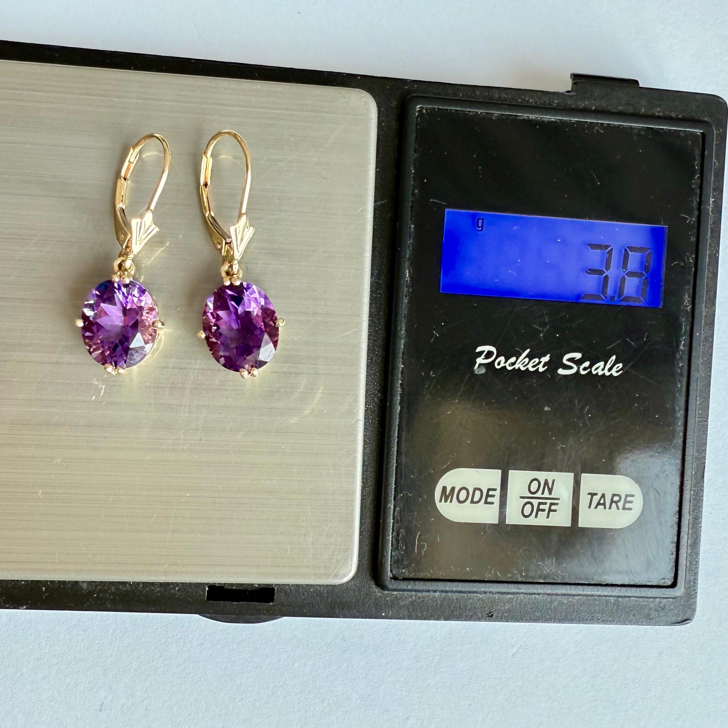 Pendientes de amatista de oro amarillo de 14 ct, pendientes de gota de 14 ct, cierre de palanca en venta 11