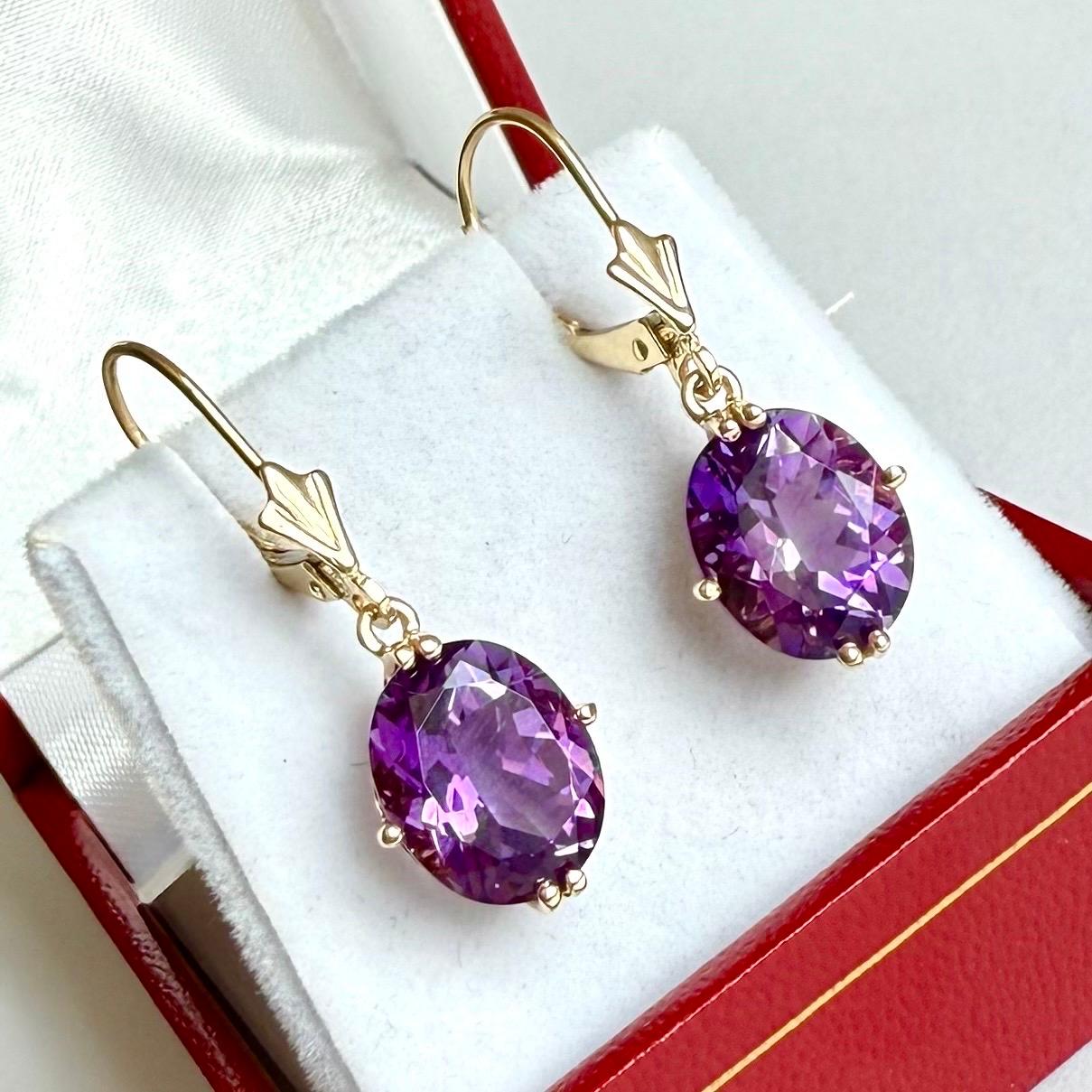 De las mujeres Pendientes de amatista de oro amarillo de 14 ct, pendientes de gota de 14 ct, cierre de palanca en venta