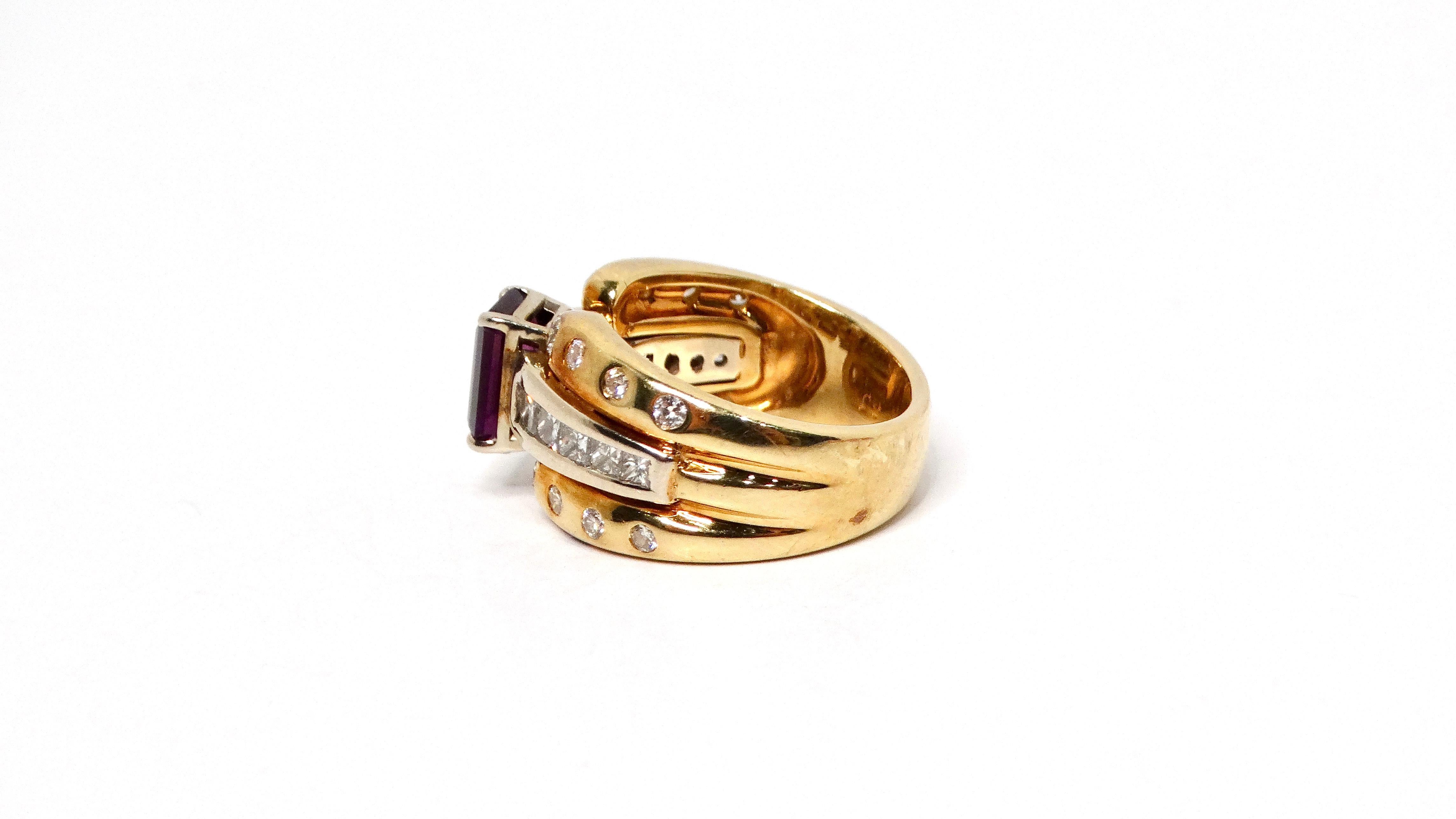Emerald Cut Amethyst 14k Gold Cocktail Ring With Diamond Accents In Good Condition In Scottsdale, AZ