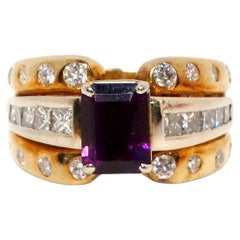 Emerald Cut Amethyst 14k Gold Cocktail Ring With Diamond Accents