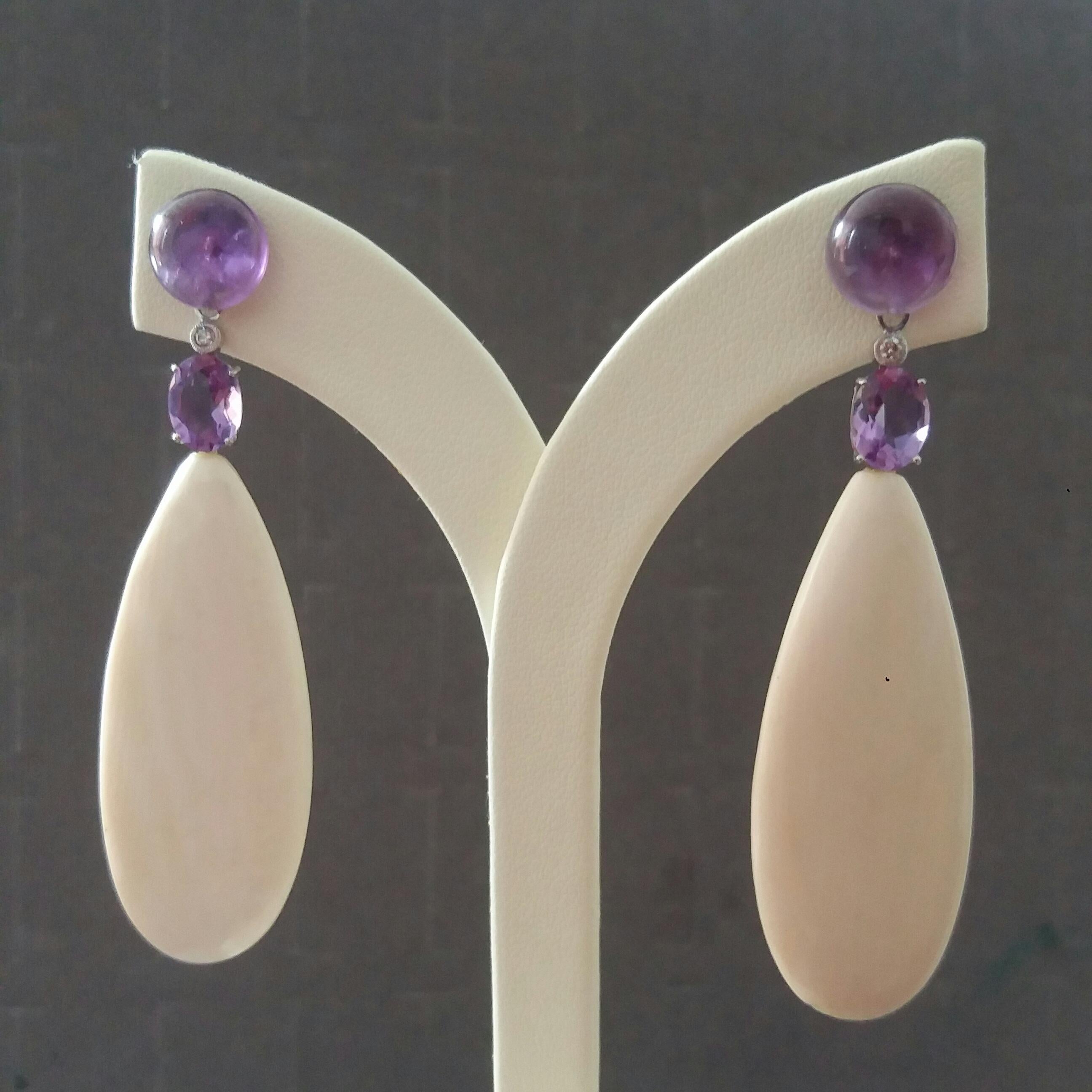 Boucles d'oreilles en or 14K avec améthyste, diamants et os de mammouth sibérien fossile. Pour femmes en vente