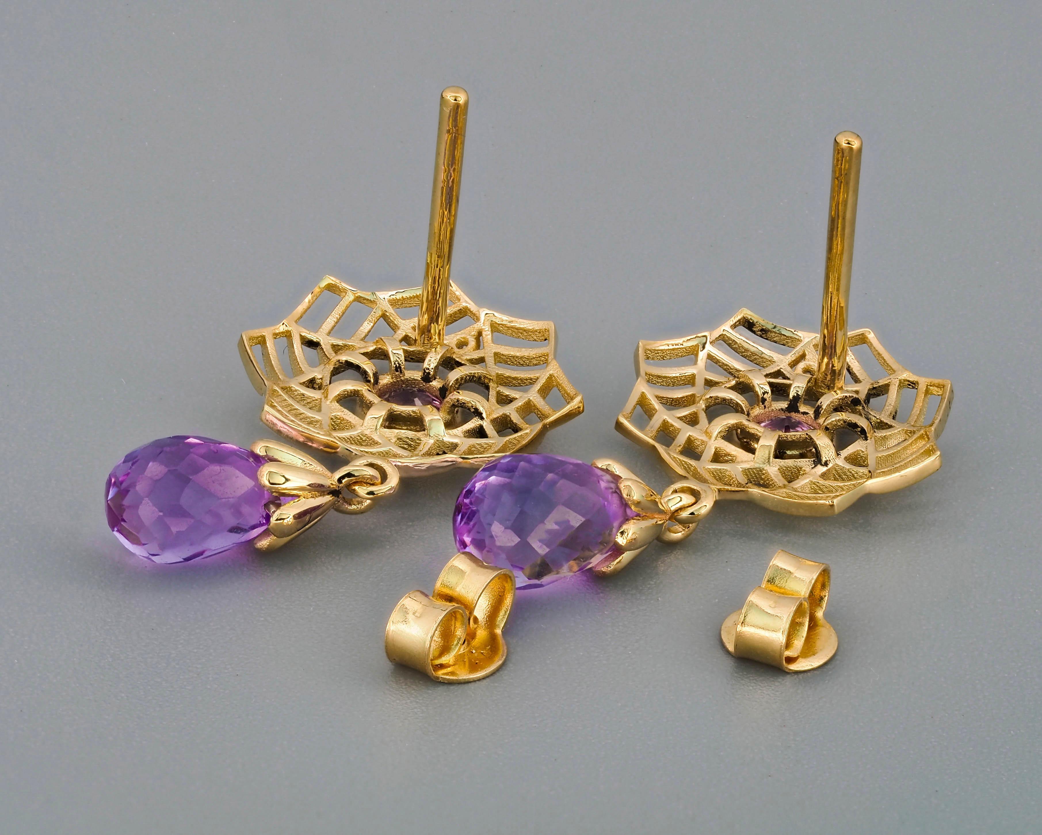 Amethyst 14k gold earrings studs.  For Sale 2