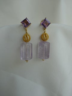 Amethyst 14K Gold Plated on 925 Silver Post Cubic Zirconia 925 Vermeil Earrings