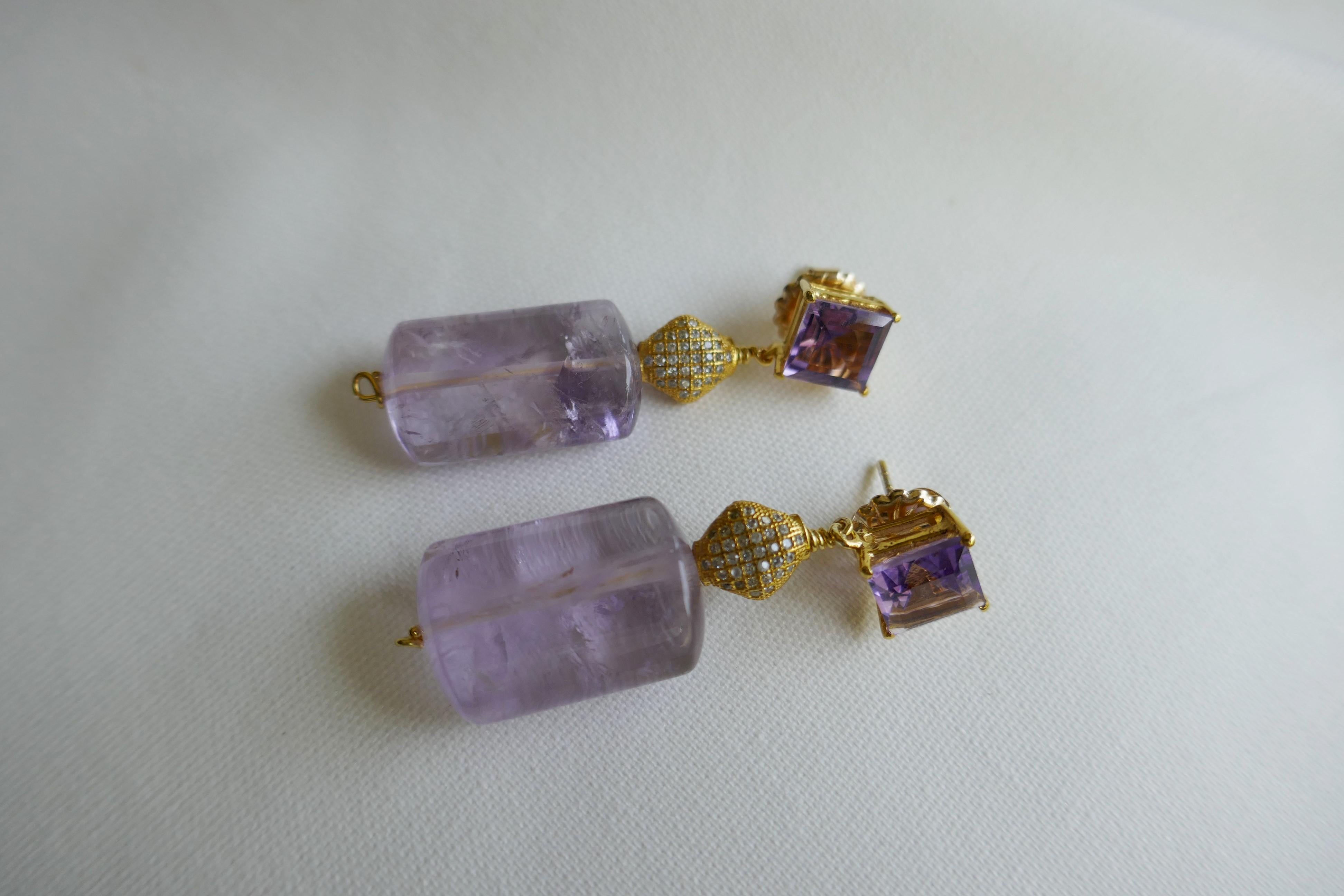 Amethyst 14K Gold Plated on 925 Silver Post Cubic Zirconia 925 Vermeil Earrings In New Condition In Coral Gables, FL