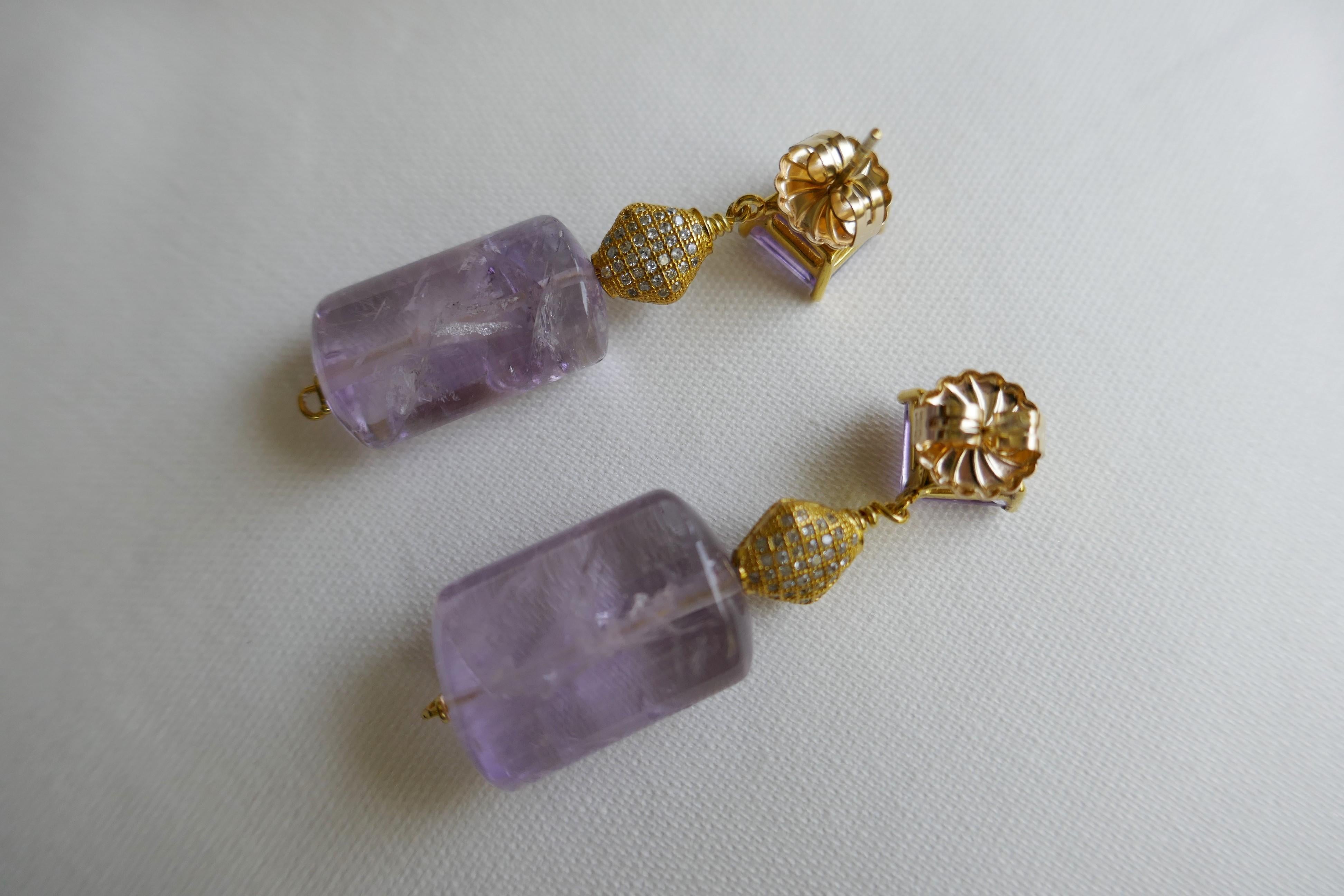 Women's or Men's Amethyst 14K Gold Plated on 925 Silver Post Cubic Zirconia 925 Vermeil Earrings