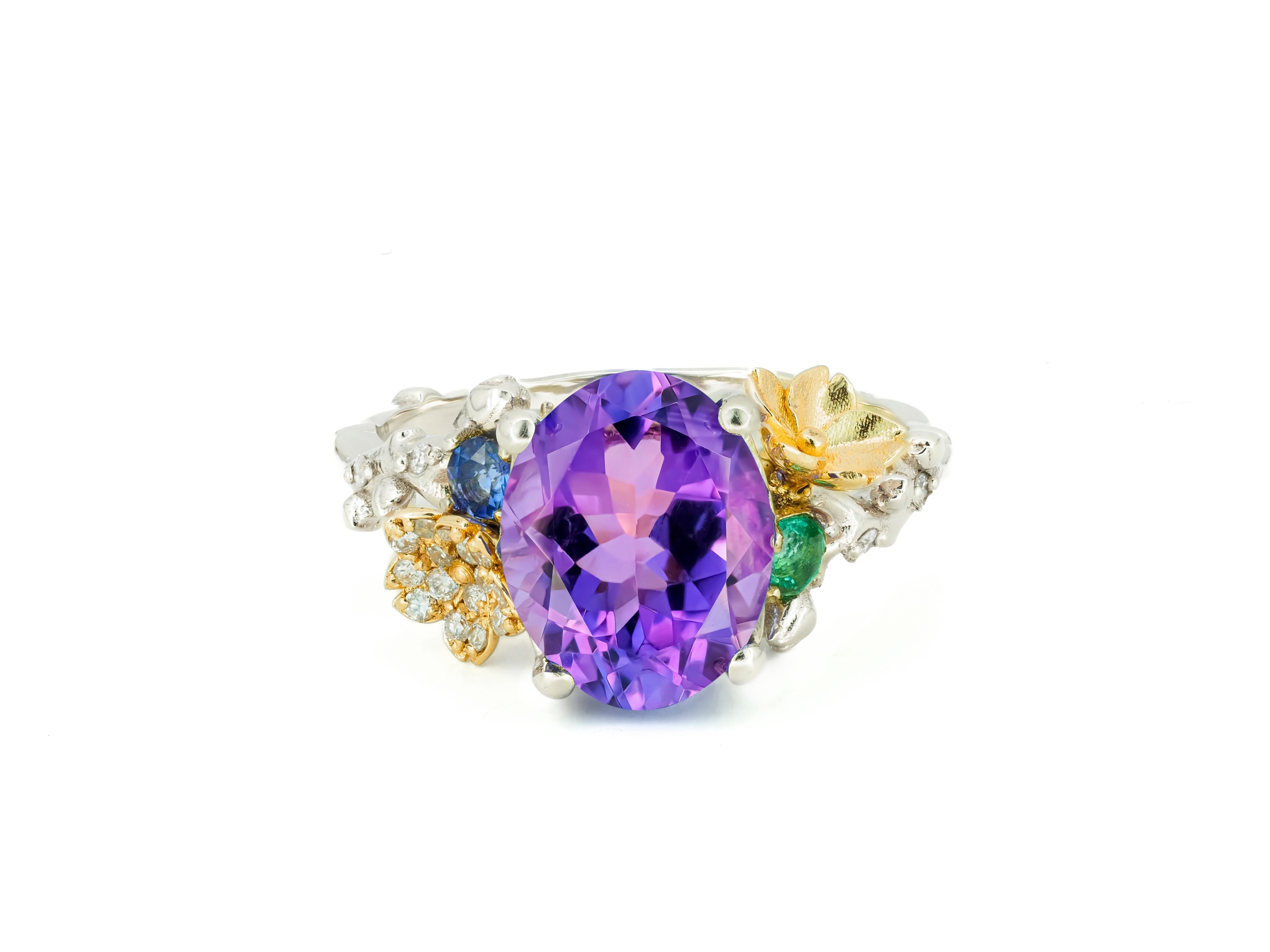 Oval Cut Amethyst 14k gold ring.  For Sale