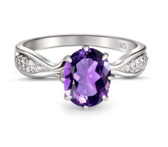 Amethyst 14k Gold Ring, Oval Amethyst Ring, Amethyst Gold Ring