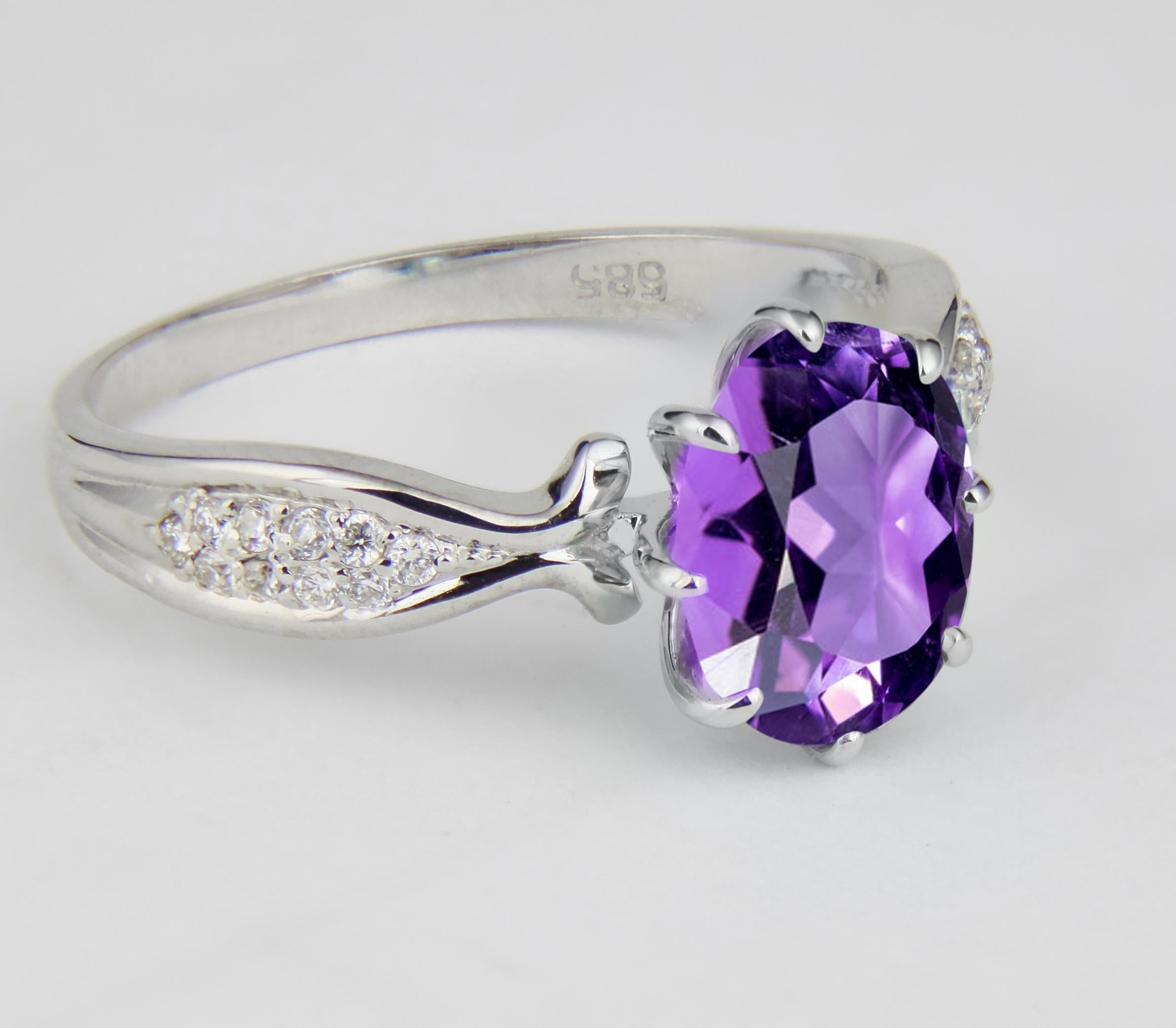 Amethyst 14k Gold Ring, Oval Amethyst Ring, Amethyst Gold Ring In New Condition For Sale In Istanbul, TR