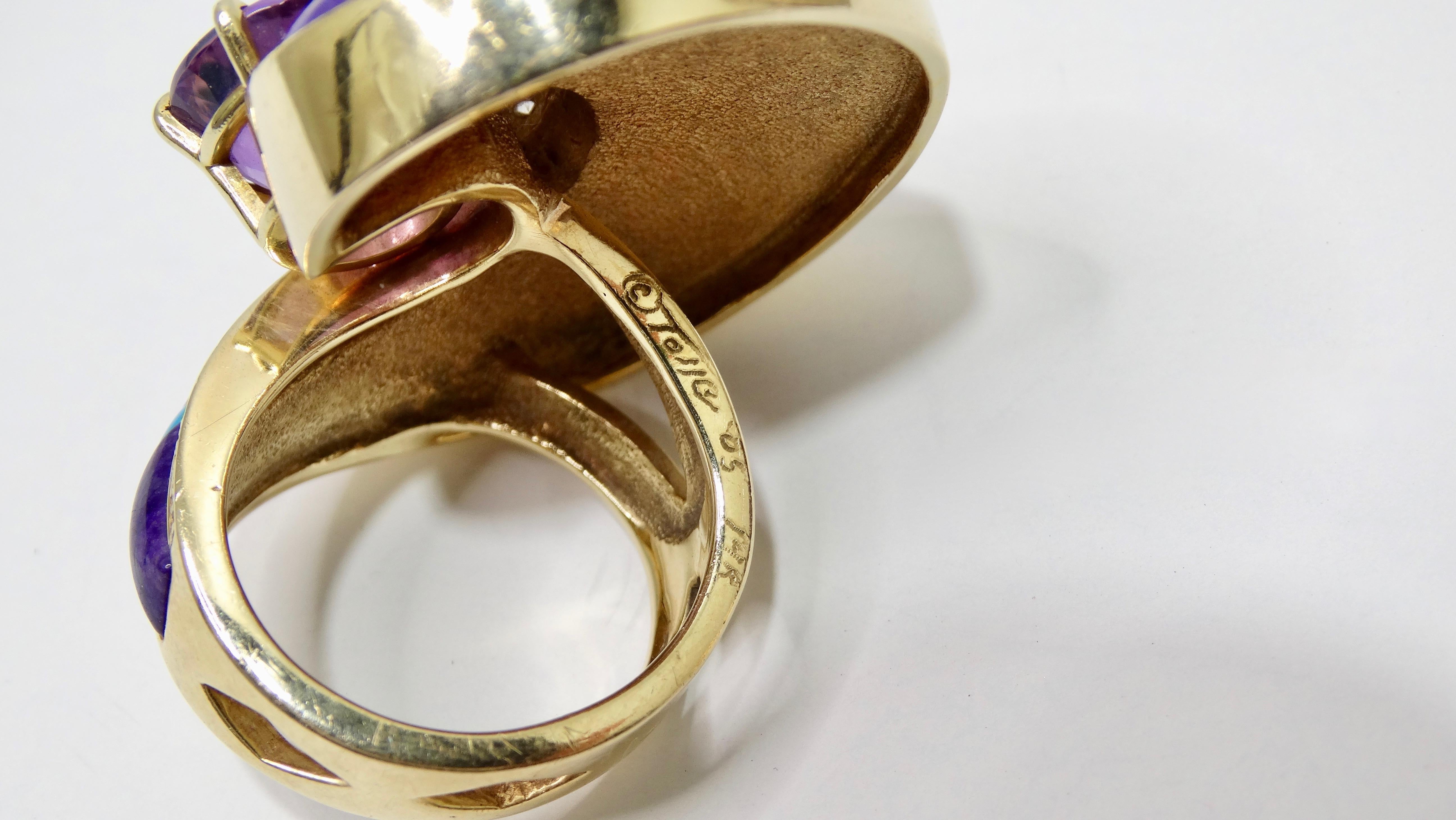 Women's or Men's Amethyst 14k Gold Spiral Cocktail Ring 