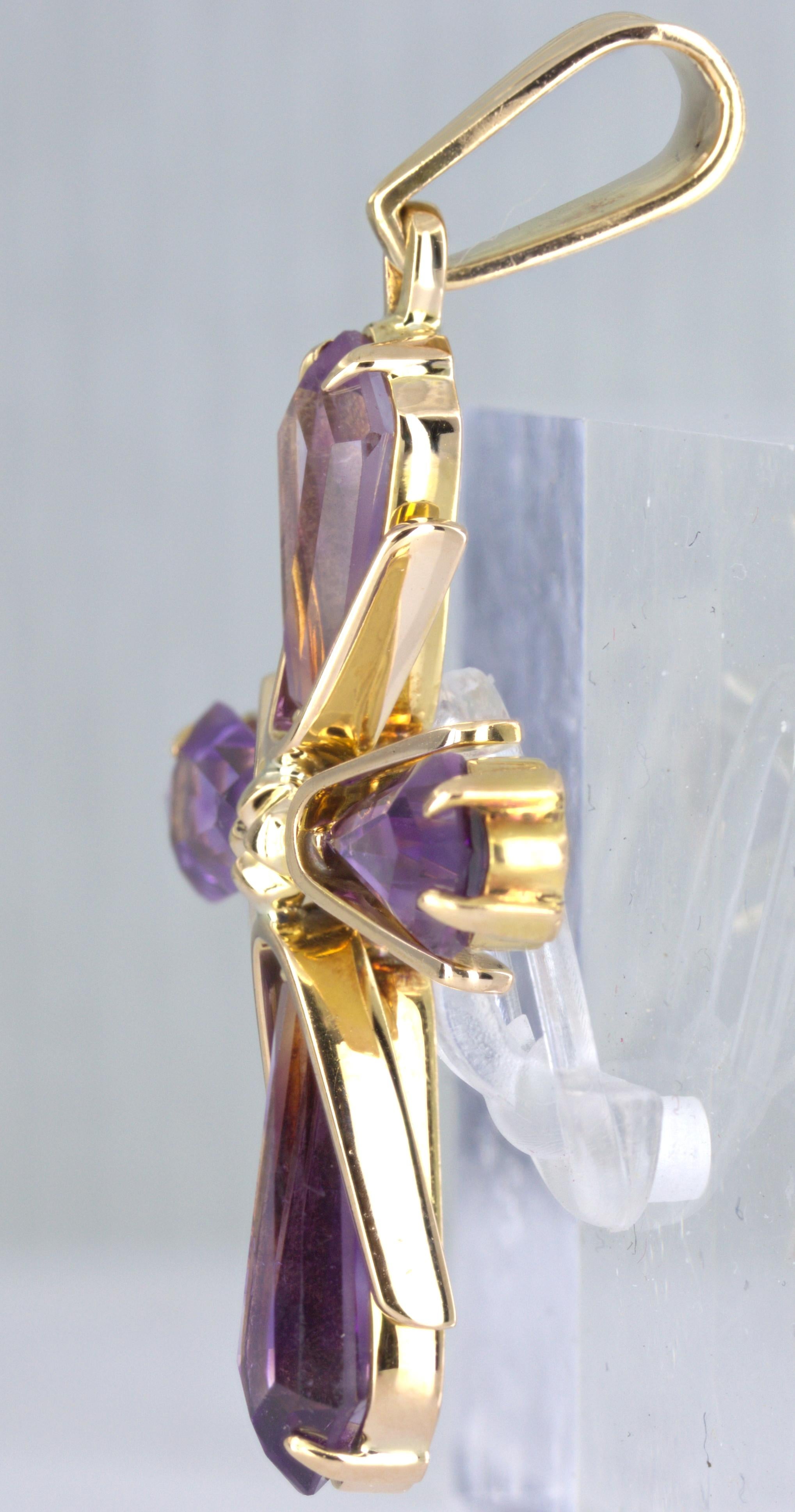 Amethyst, 14K Yellow Gold Cross Pendant For Sale 6