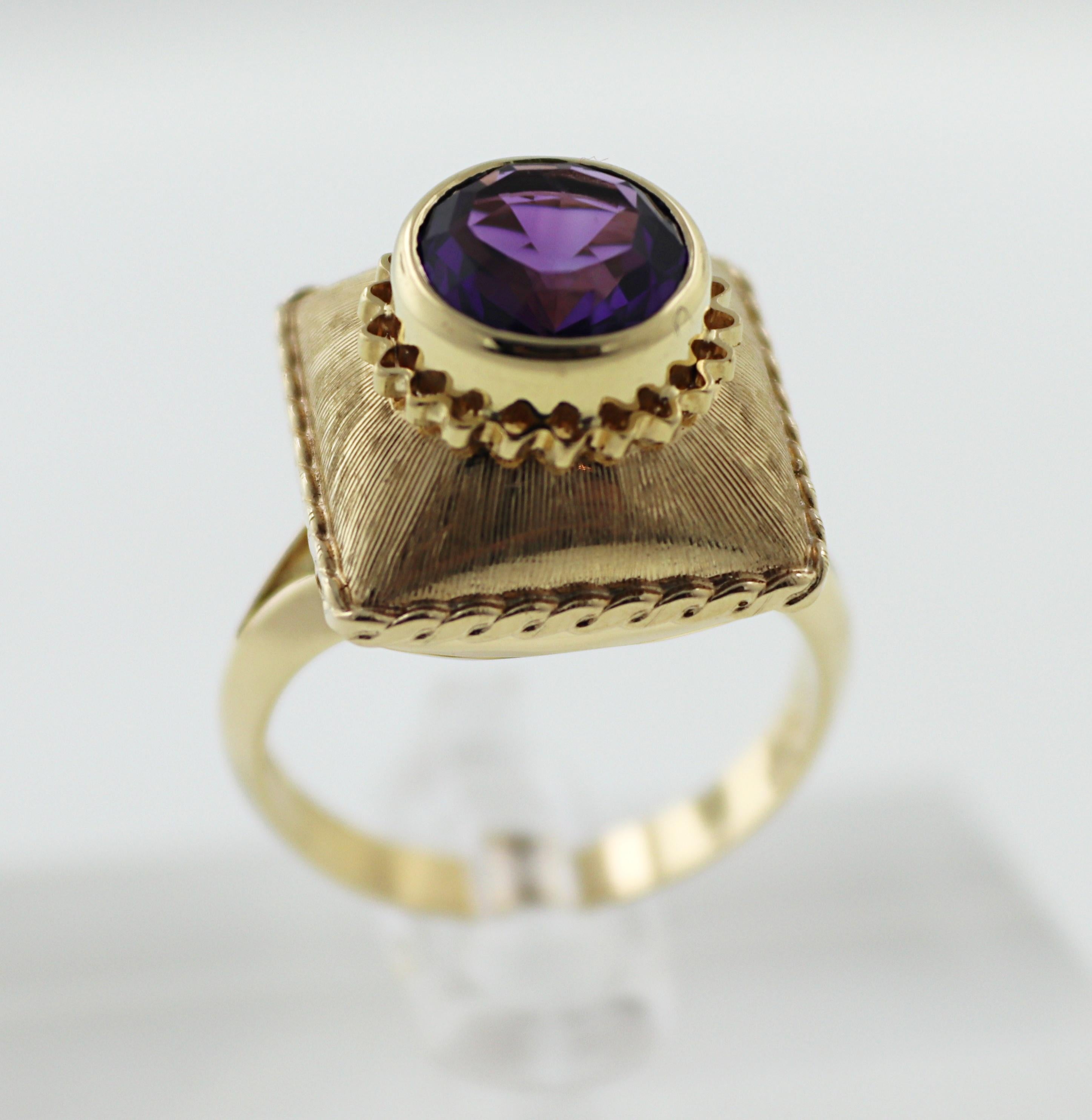 Artisan Amethyst 14k Yellow Gold Ring For Sale