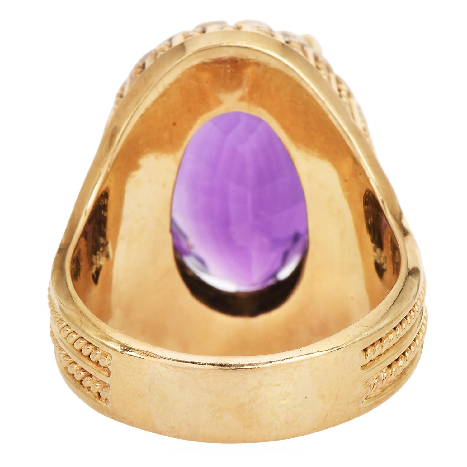 De las mujeres Amatista 16,98cts Diamante 14K Oro Halo Anillo de Cóctel Acanalado en venta