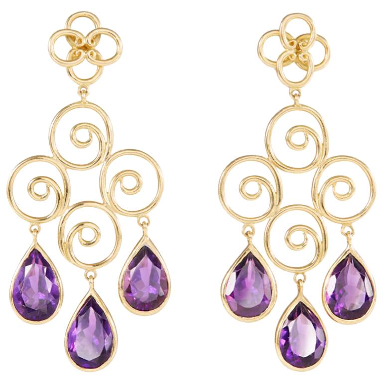 Amethyst 18 Carat Yellow Gold Earrings