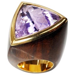 Amethyst 31.07ct stone in 18k Gold an African Ebony Ring