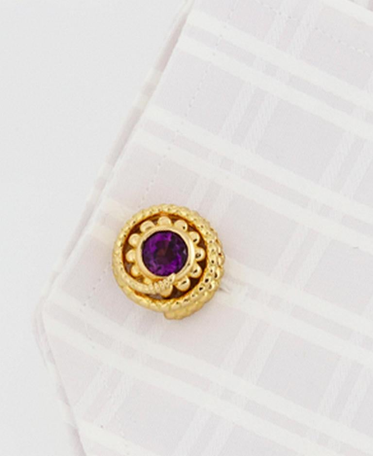 Amethyst 18 Karat Gold SNAKE Cufflinks by John Landrum Bryant In New Condition For Sale In New York, NY