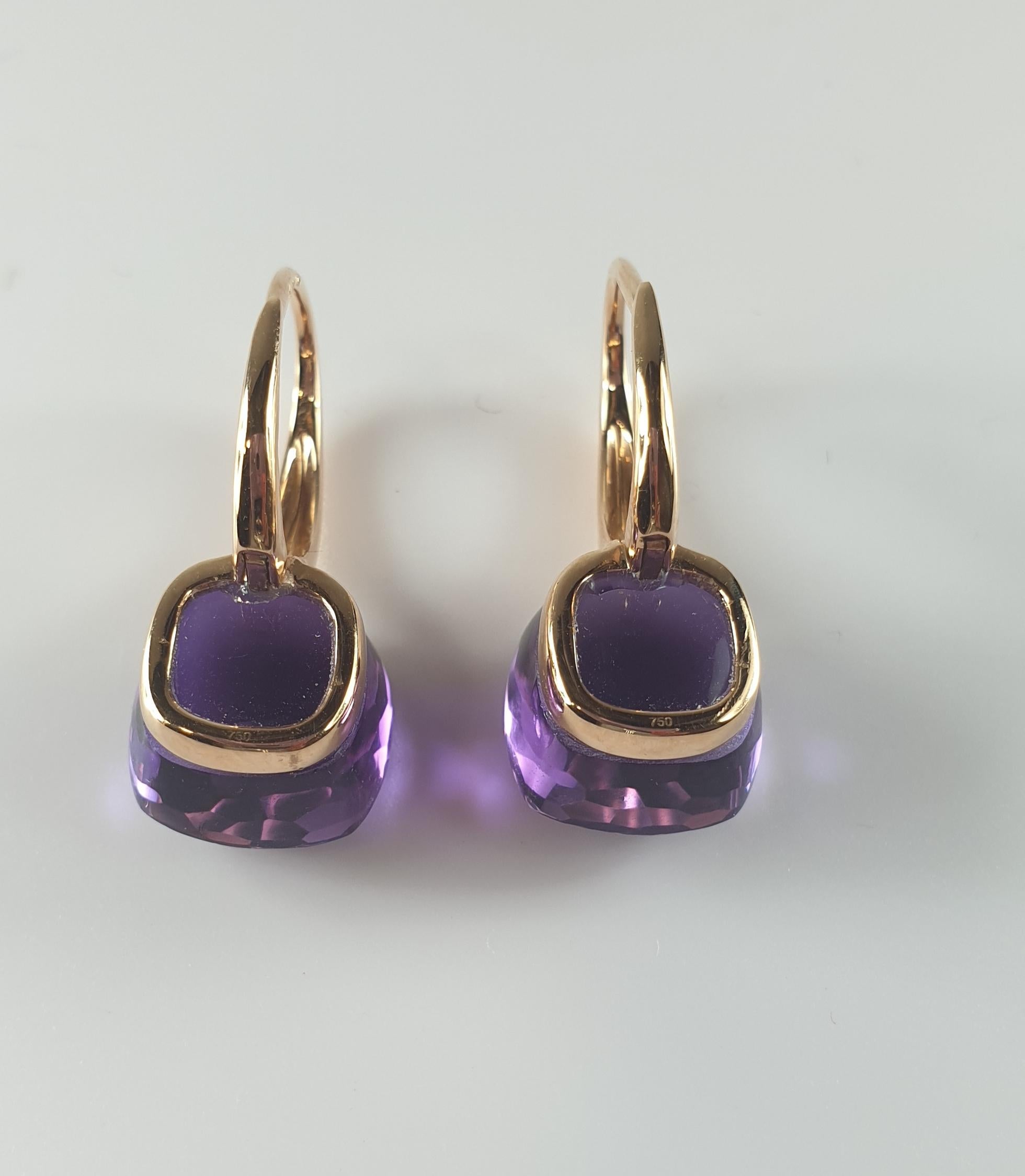 This pair of earrings weight total 5.9gr and measure 22mm or 0.75 inches
Amethyst are 4,00ct each 
Also available in rose quartz, pink quartz, green quartz, lemon quartz, milky quartz  topaze
Please note that carat weights may slightly vary as each